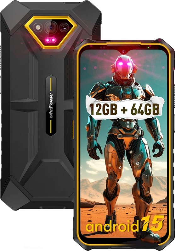 Ulefone Armor X13 Smartphone Robusto, Cámara de Visión Nocturna de 50MP+24MP, Octa-core 12GB RAM 64GB ROM, Pantalla de 6,52 Pulgadas, Batería de 6320mAh, Sistema Operativo Android 15, Global Dual 4G, NFC/OTG/GPS/IP68/IP69K, Naranja