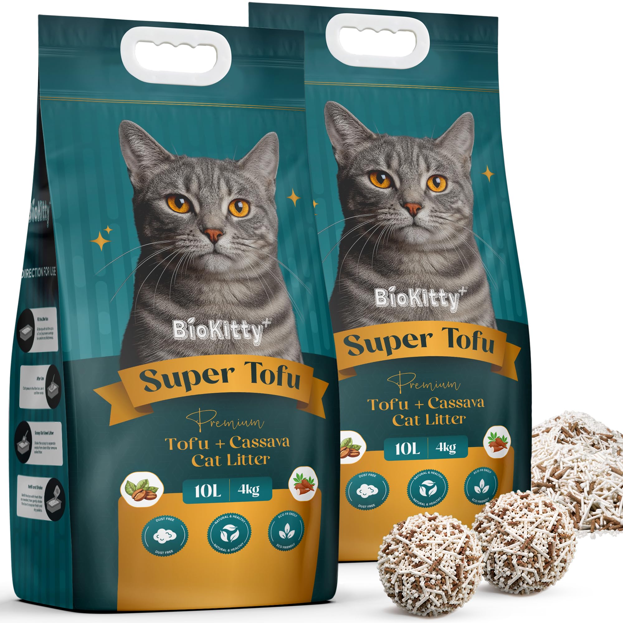 Tofu Clumping Cat Litter 10L - Unscented, Eco-Friendly, Natural & Dust-Free - Biodegradable, Non-Toxic, Ultra Absorbent Flushable Cat Litter for Kittens & Adult Cats (Pack of 2, Super Tofu)
