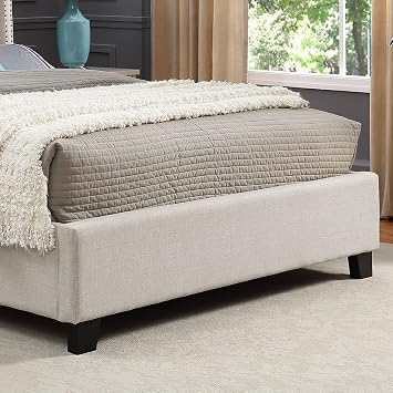 Queen Upholstered Wingback Bed Frame, Beige, Button Tufting