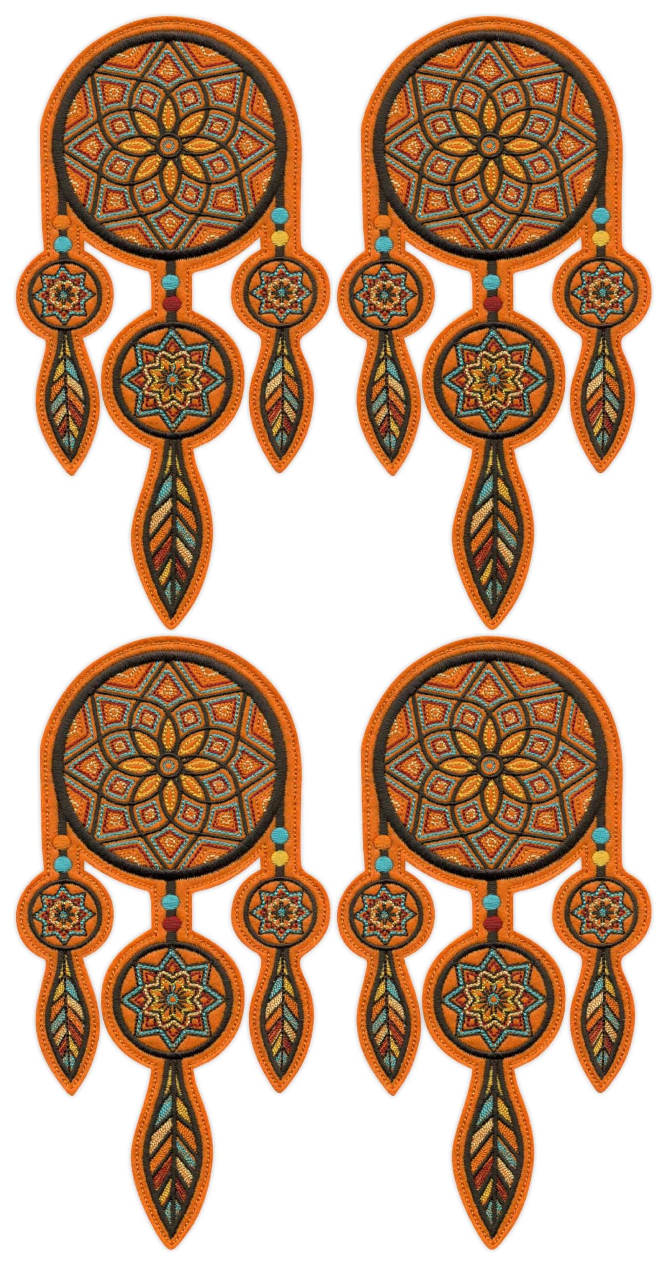 Lot De Quatre - Patchion Grand Attrape-Rêves - Orange DELUXE - Dos À Coudre - Patch/Badge/Insigne Brodé