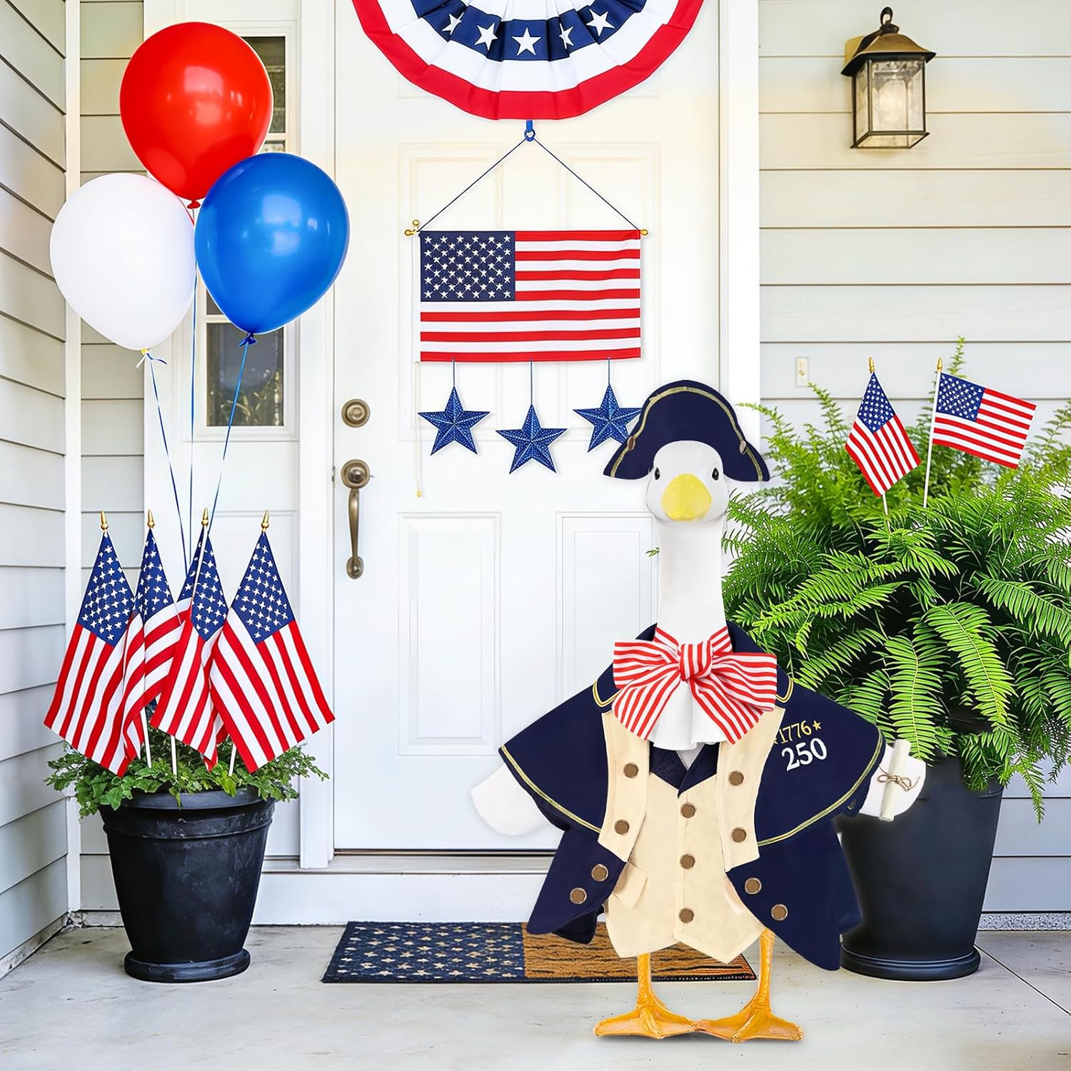 4th of July 3 Pcs Porch Goose Outfits, for 23-28 Inch Porch Goose,250th Goose Outfits USA Outdoor (1776–2026)，Cement Statue for Courtyard Garden Terrace Art Decoration