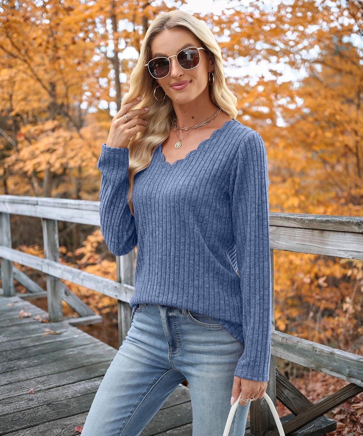 JomeDesign Womens Sweaters Casual Long Sleeve V Neck Lightweight Tunic Pullover Sweater Tops - Image 5