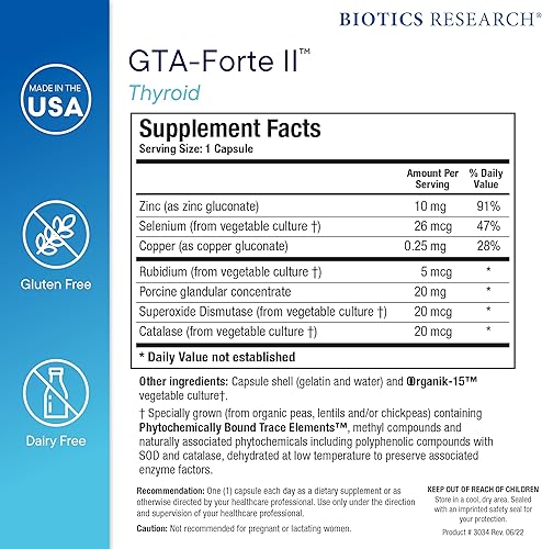 Miniatura 5 de Biotics Research GTA Forte II™ Suplemento de selenio con zinc, cobre, glandular porcino y rubidio, apoyo de glándulas endocrinas, equilibrio