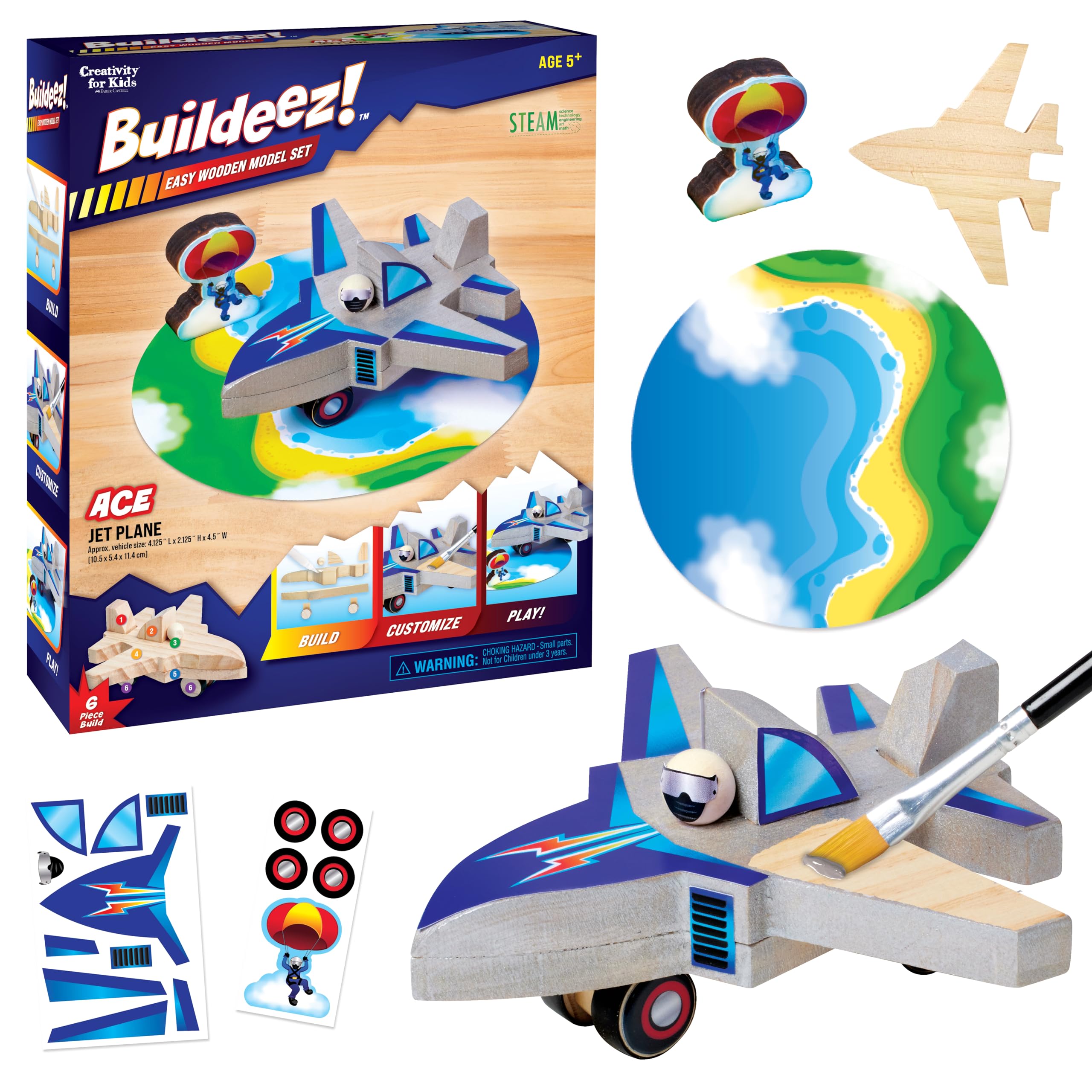 Creativity for Kids Buildeez! Easy Wooden ​Model Set​: Jet Plane Ace - Airplane STEM Kit, Craft for Kids, Kids Activities and Gifts for Boys (Ages 5+)