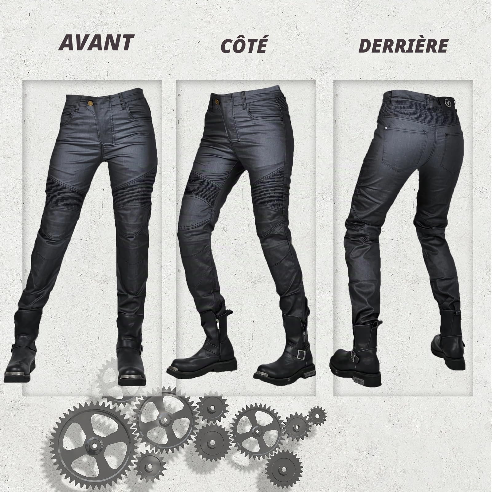 Jean de moto pour femme - Coupe ajustée - Avec protections des genoux et des hanches - Stretch - Coupe ajustée - Pantalon de moto cargo
