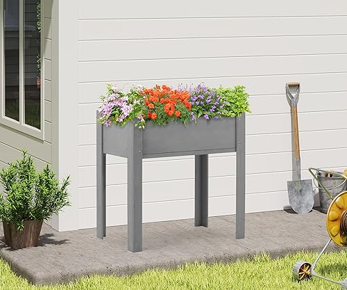 Miniatura 53 de Cama de jardín elevada con patas, 31 x 16 x 31 pulgadas, jardinera elevada de madera para exteriores, patas gruesas, con forro Marrón