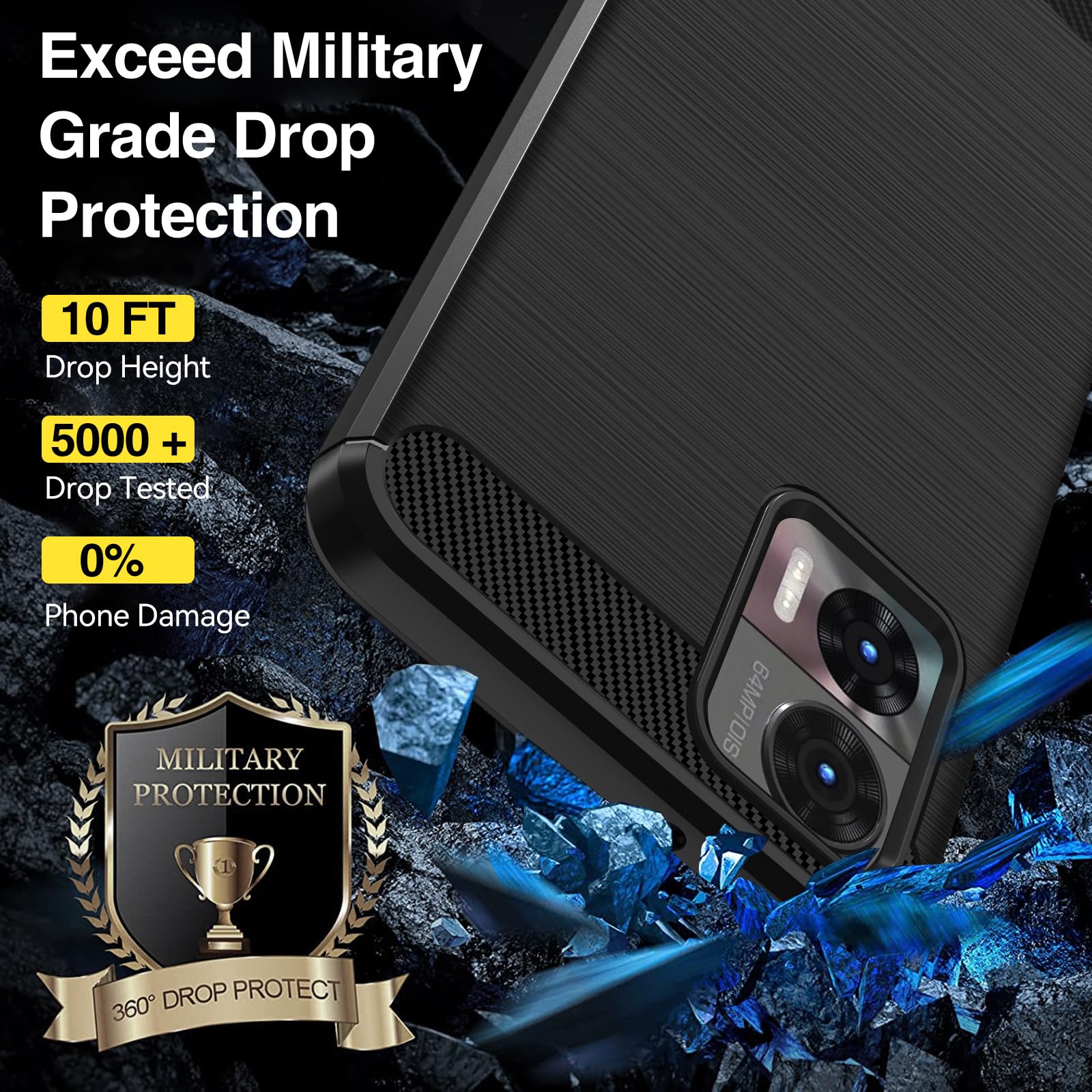 Cover Motorola Moto Edge 30 Neo Con Supporto Magnetico 360° E Protezione Fotocamera Scorrevole, Antishock Militare Nera