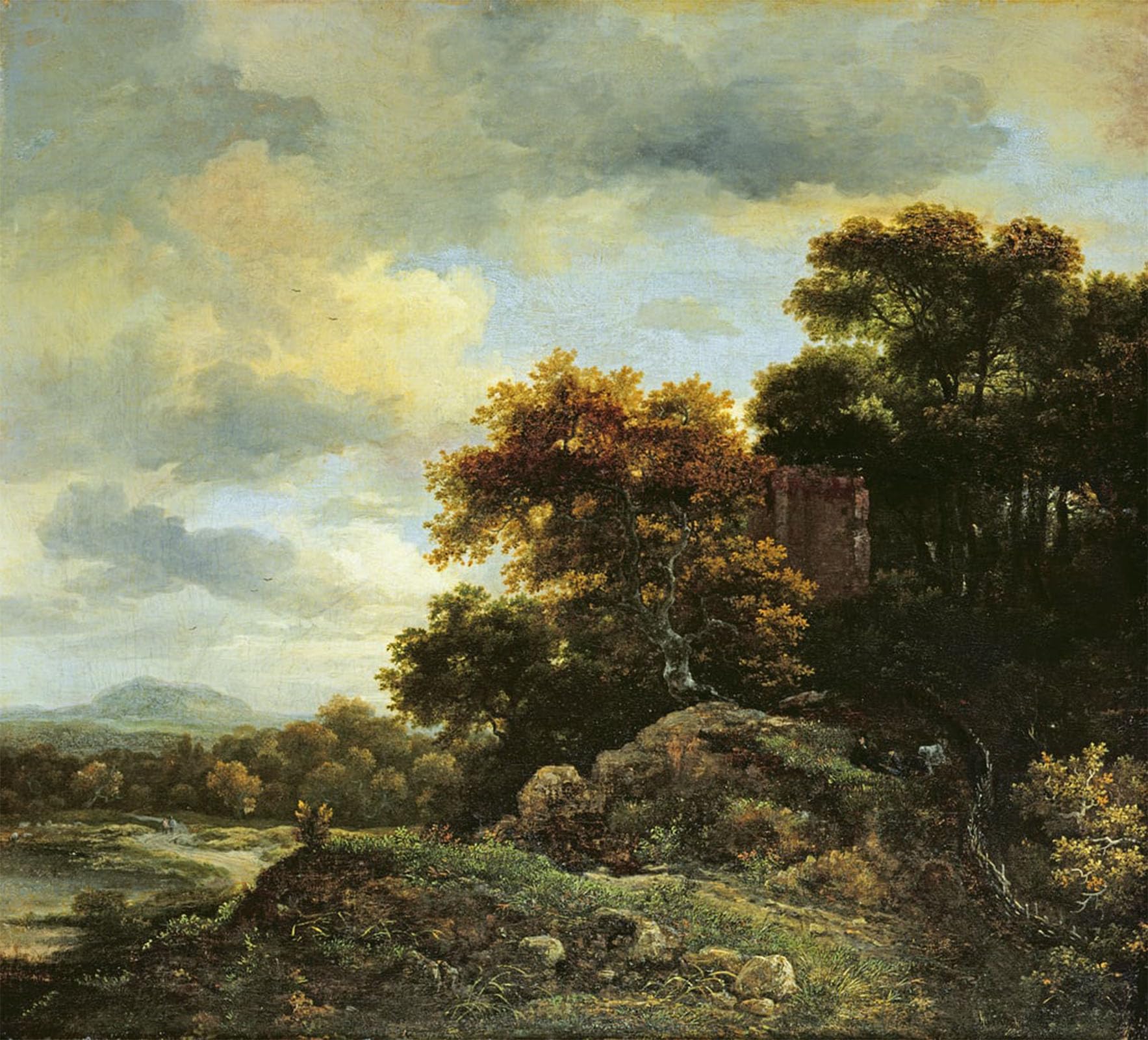 Artxlxxbn No Frame Famous Painting Canvas Artwork Graffiti Print Landscape With Wooded Hillock By Jacob Van Ruisdael Portrait Canvas Image For Home Decor 60X90cm