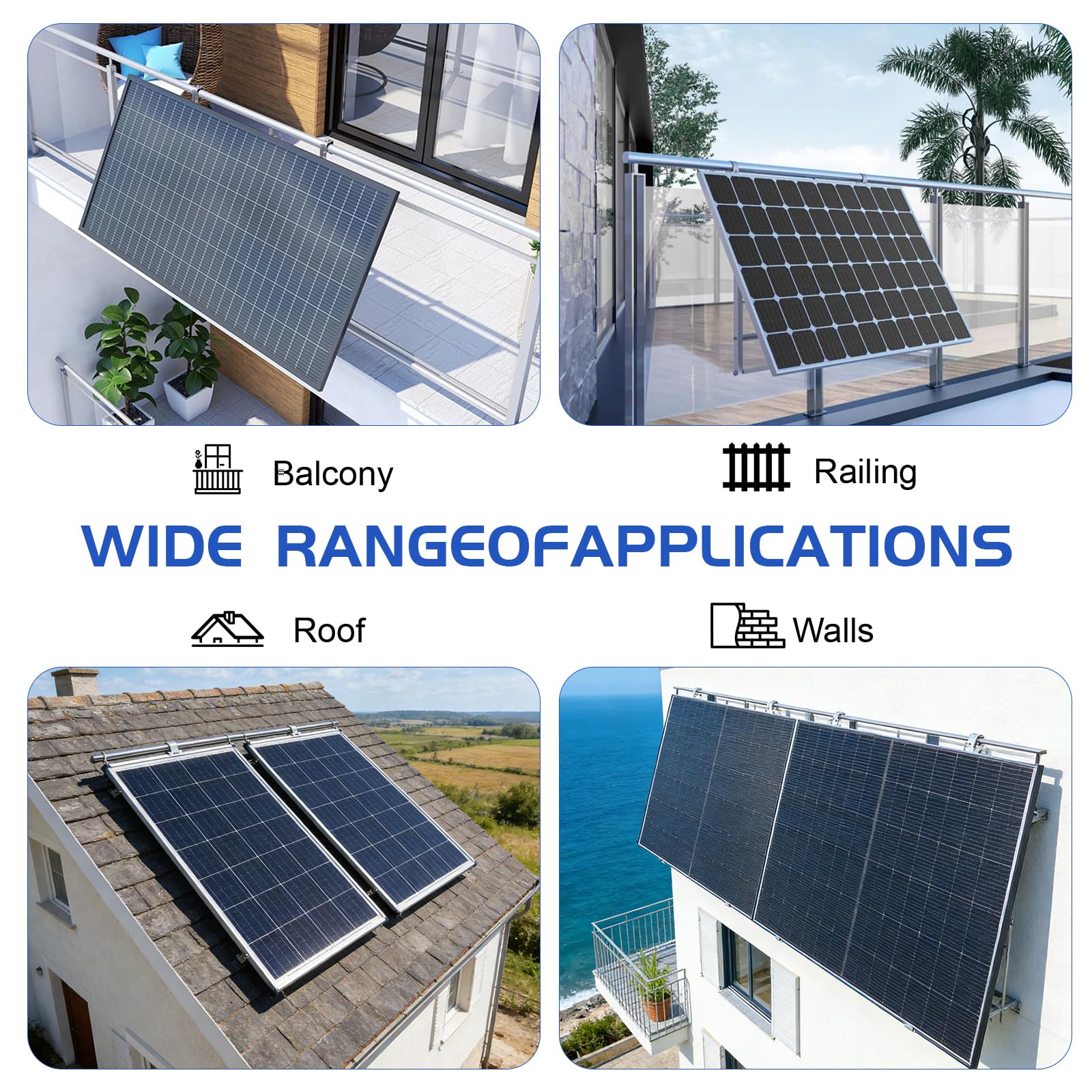 EXLECO 4 x Haken für Balkonkraftwerk Halterung, Balkonhalterung Solarmodule Montageset, Edelstahl Solarpanelbefestigung Haken, Solarpanel Montagezubehör für Balkongeländer Flachdach Solarzaun, Silber