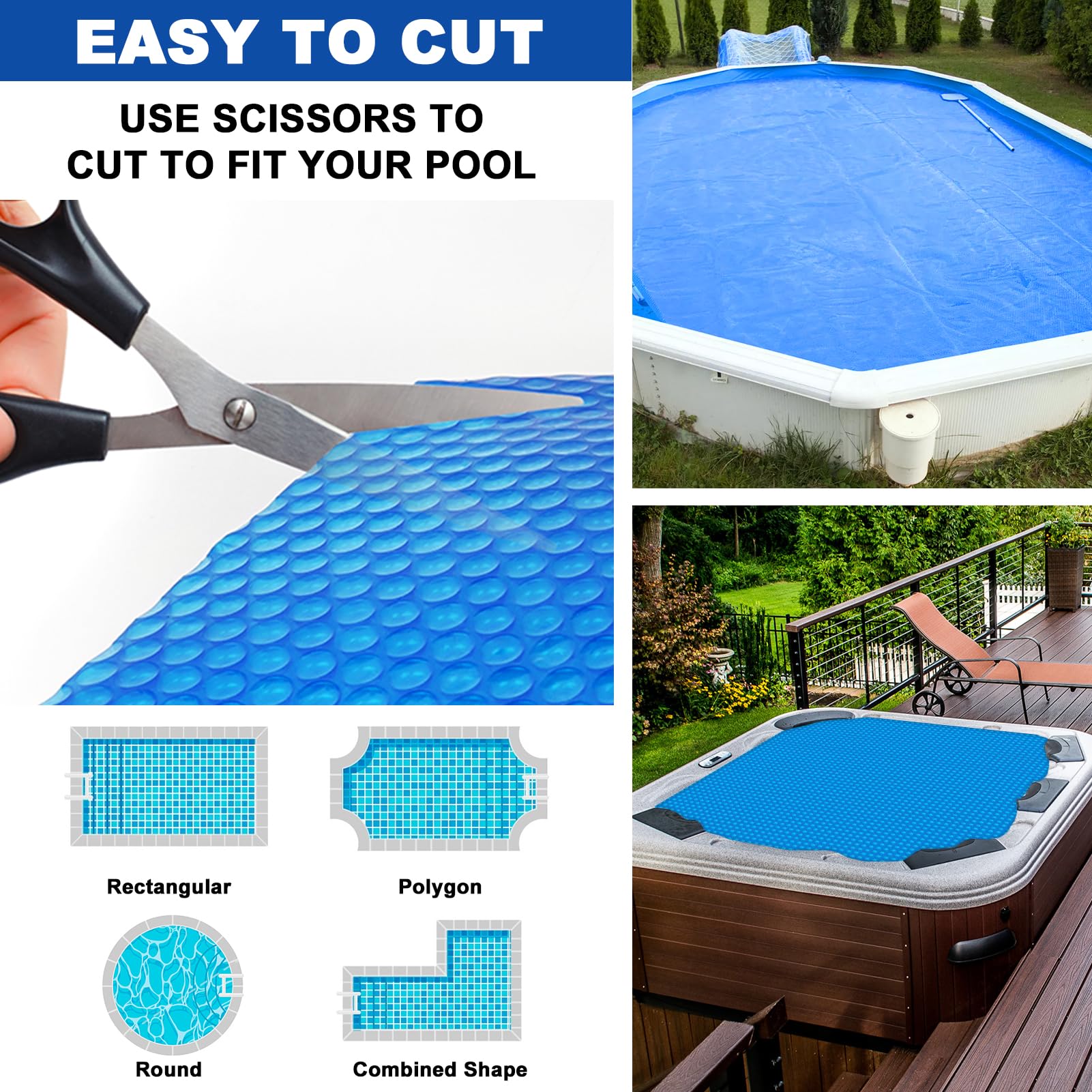 Couverture solaire à bulles flottantes pour jacuzzi, spa, piscine, 183 x 183 cm