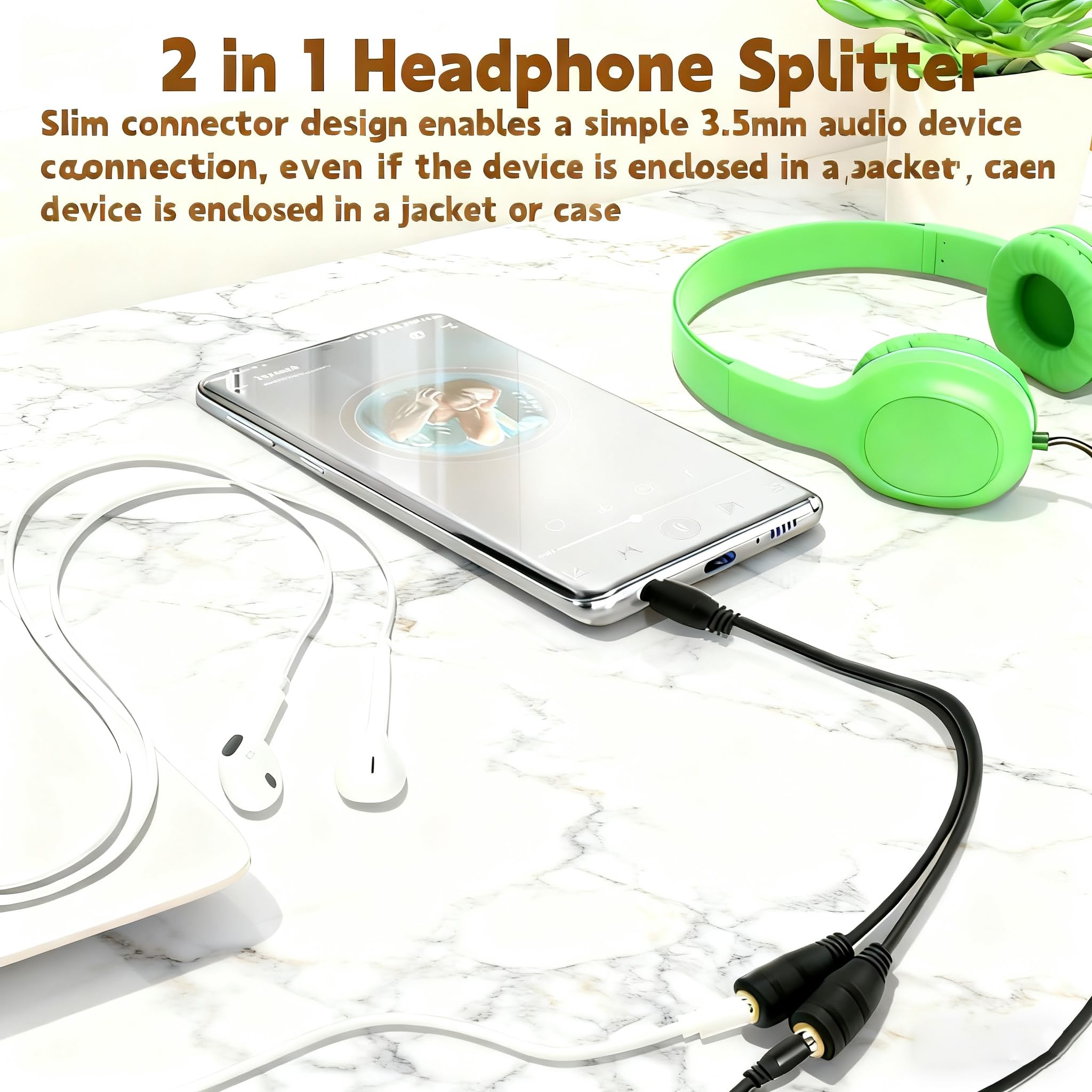 2er-Pack 3,5 mm Audio-Kopfhörer-Splitter – Dual-Hör- und Lautsprecherbuchse Y-Adapter zum Teilen von Musik oder Videos – kompatibel mit iPhone, iPad, Laptops, Tablets und anderen Geräten mit