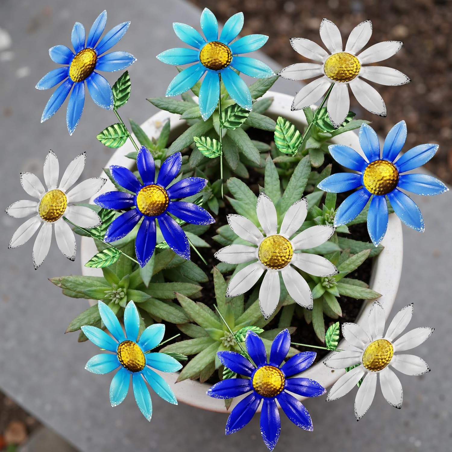 10 Pack 15.7" Outdoor Flowers, Metal Yard Art, Metal Flowers for Outside, Garden Stakes Decorative, Plants Garden Decor (Mix B)