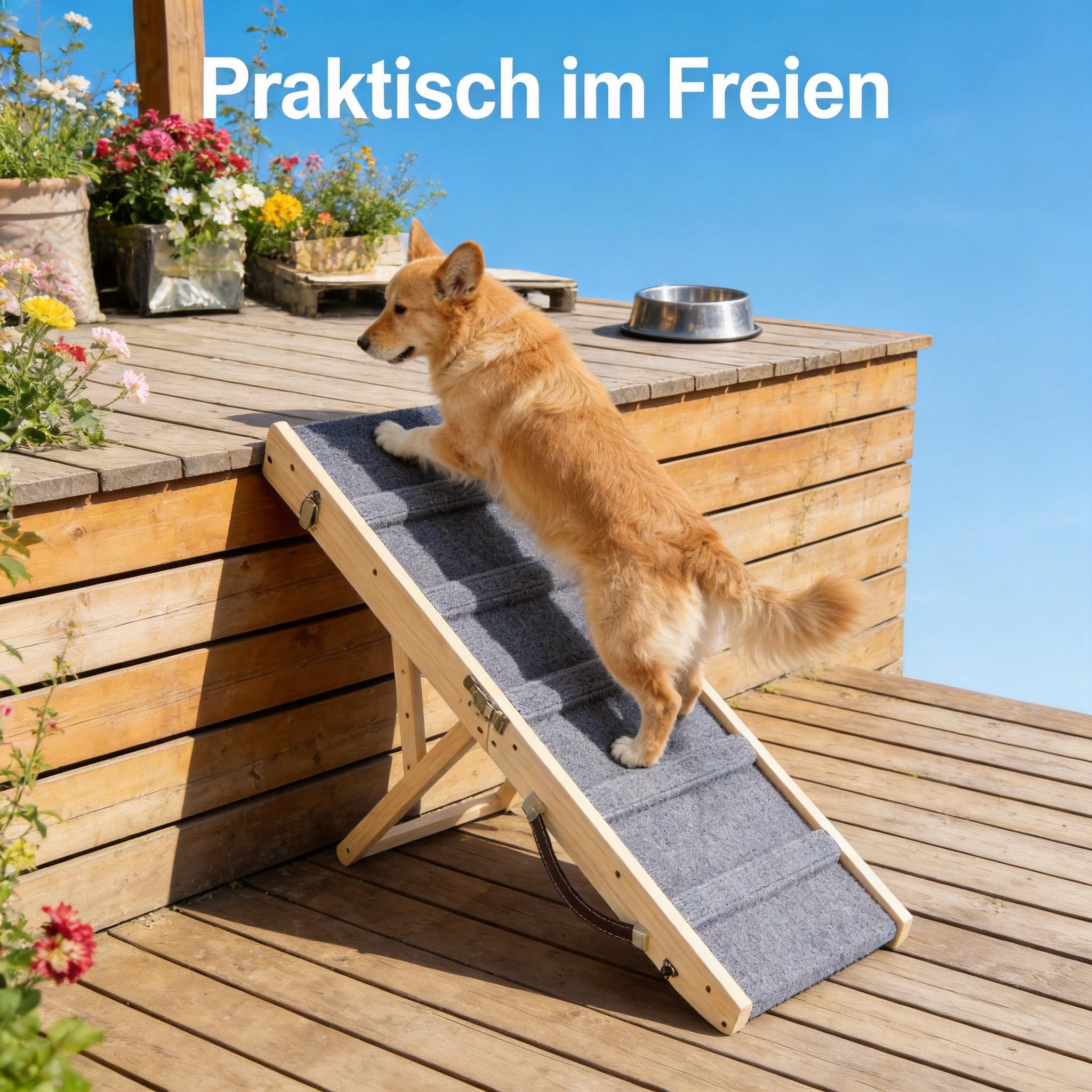 Holz Hunderampe |Hunderampe Bett |Höhenverstellbar mit Rutschfester Matte