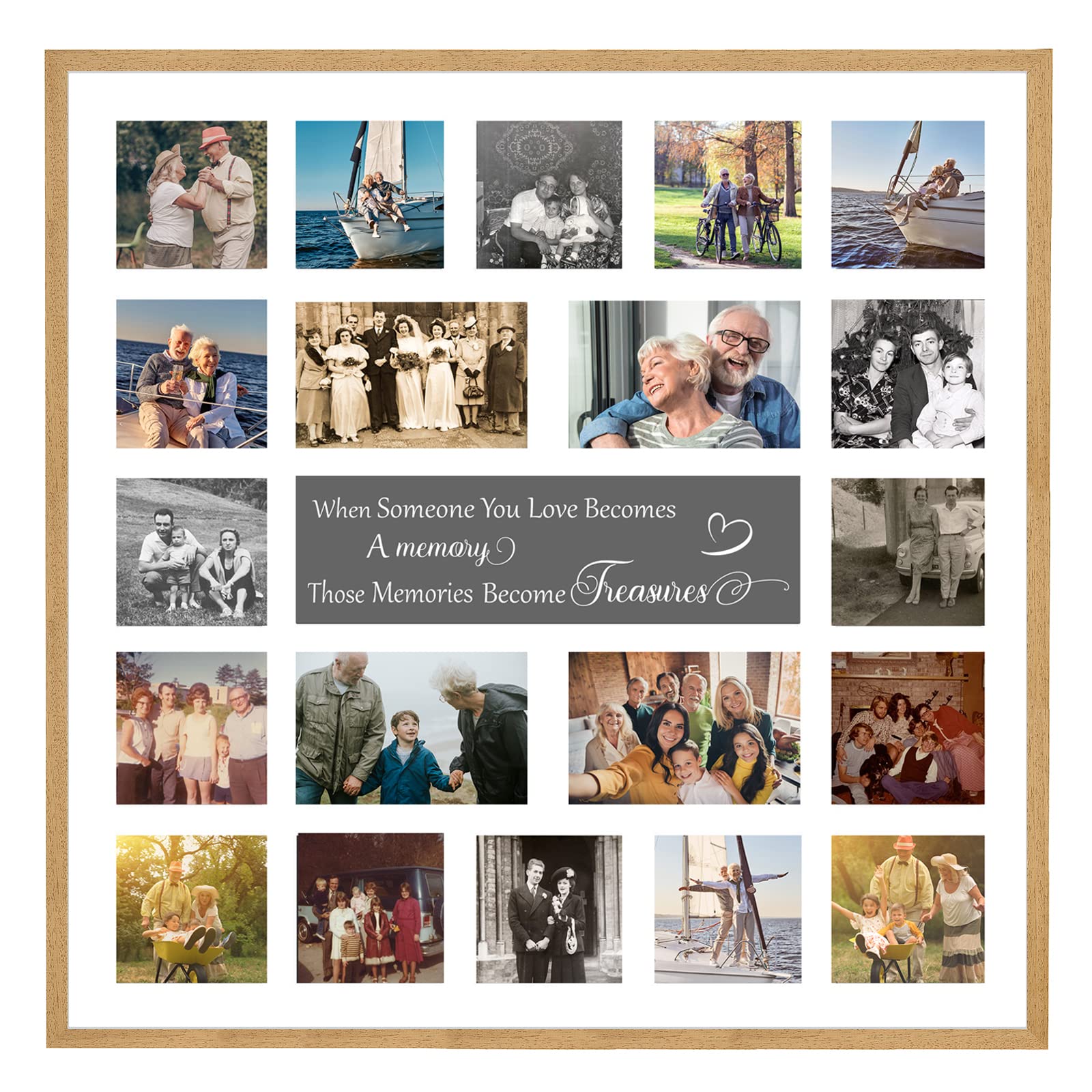 Large Multi Aperture Picture Photo Collage Frame, Colours and Designs (In Memorium, Light Oak)