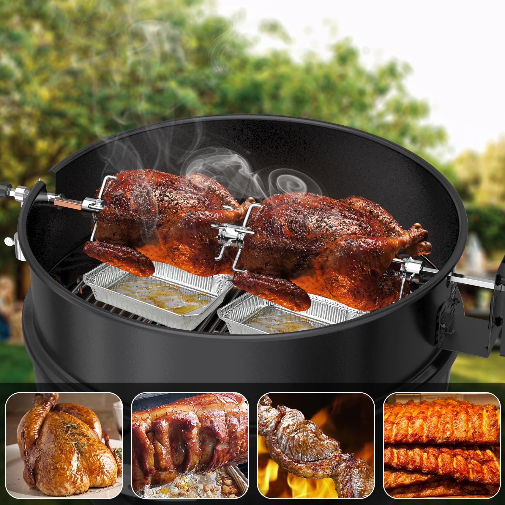 Kosmosta Fourchettes à Viande En Acier Inoxydable Avec 2 Spatules En Bois Pour Barbecue, Rôtisserie, Brochette à Viande De Rechange à 4 Broches Pour Tiges De Rôtisserie Carrées De 0,6 Cm