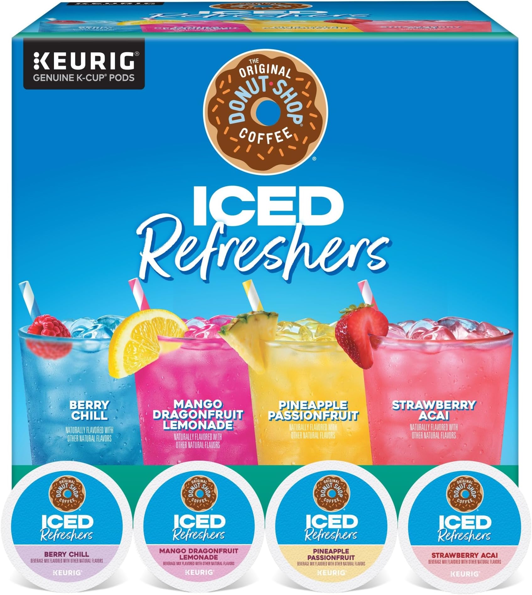 Iced Refreshers, Keurig Single Serve K-Cup Pod Variety Pack, Strawberry Acai, Pineapple Passionfruit, Mango Dragonfruit Lemonade, Berry Chill, 20-Count