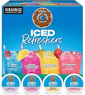 The Original Donut Shop, Iced Refreshers, Keurig Single Serve K-Cup Pod Variety Pack, Strawberry Acai, Pineapple Passionfruit, Mango Dragonfruit Lemonade, Berry Chill, 20-Count