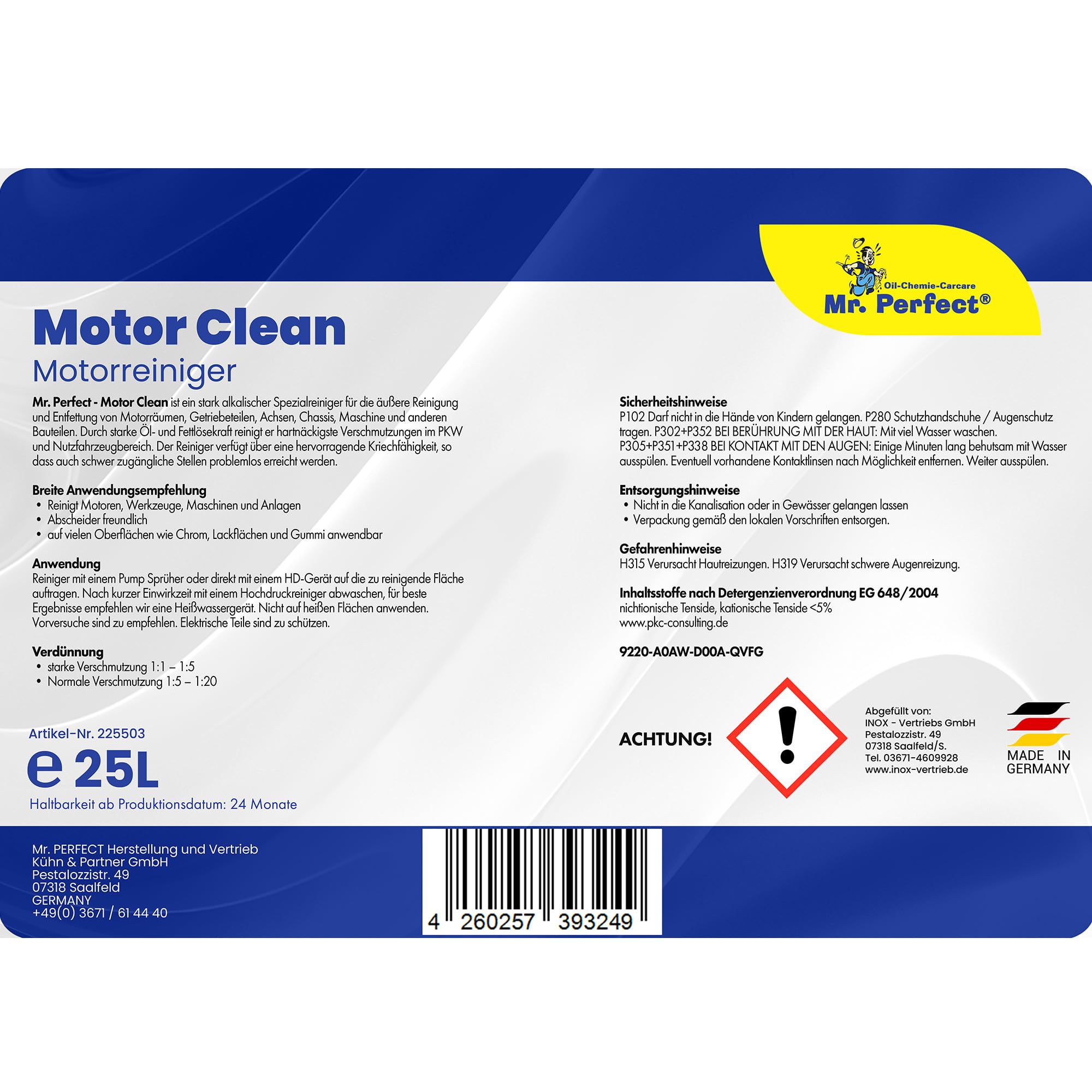 Mr. Perfect® Motorstar, 25L - Nettoyant pour moteurs, système et équipements, nettoyant de pièces pour enlever l'huile, la graisse, la suie