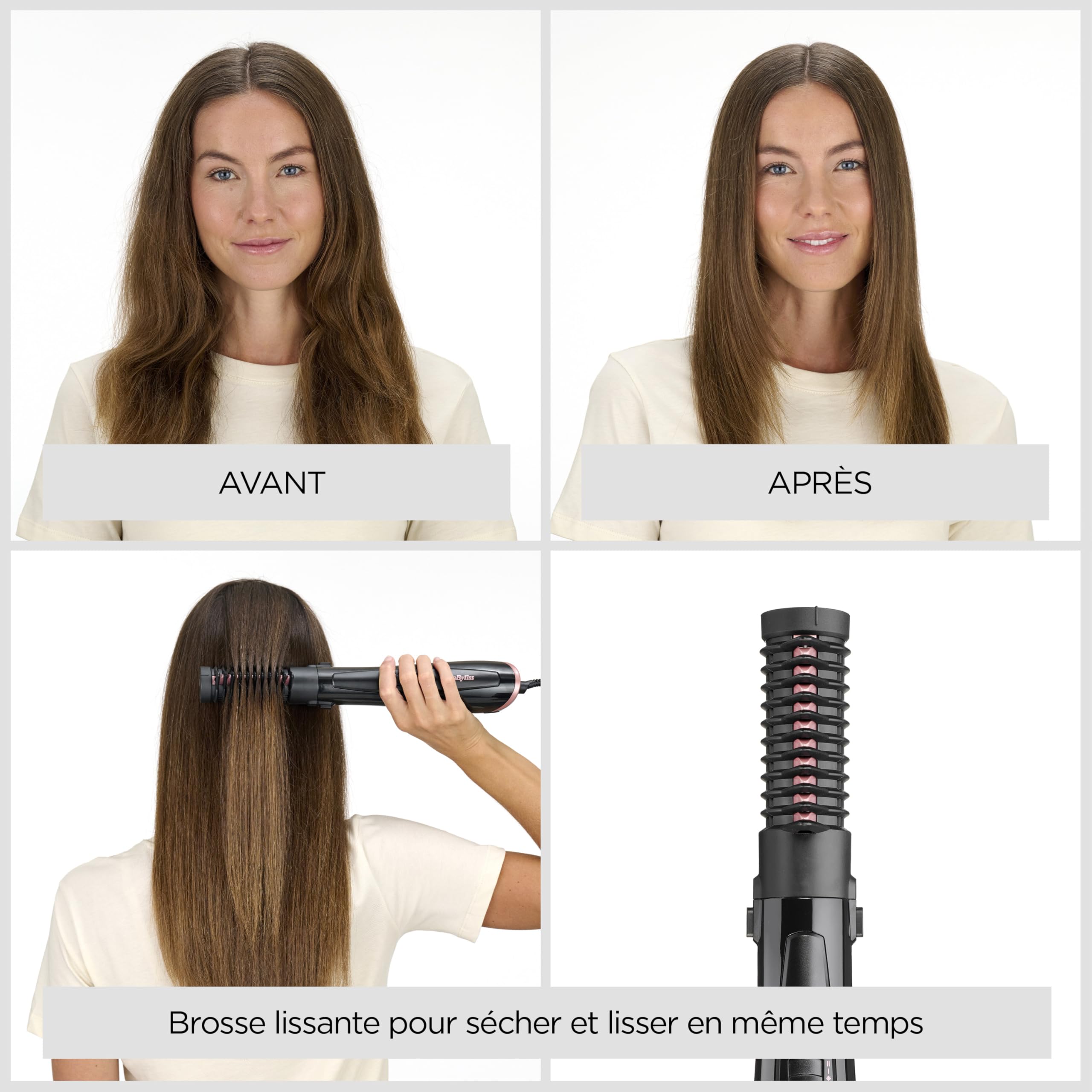 BaByliss Brosse soufflante Perfect Finish - 3 accessoires pour lisser, créer du volume et mettre en forme - 2 réglages de chaleur +Bouton Air Froid - Technologie ionique anti- frisottis - AS126E