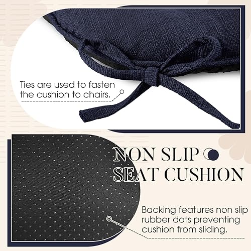 Vista 120 de Basic Beyond Paquete de 4 cojines para sillas de comedor, cojines para sillas de comedor con lazos y respaldo antideslizante, 15.5 x 15.5 pulgadas