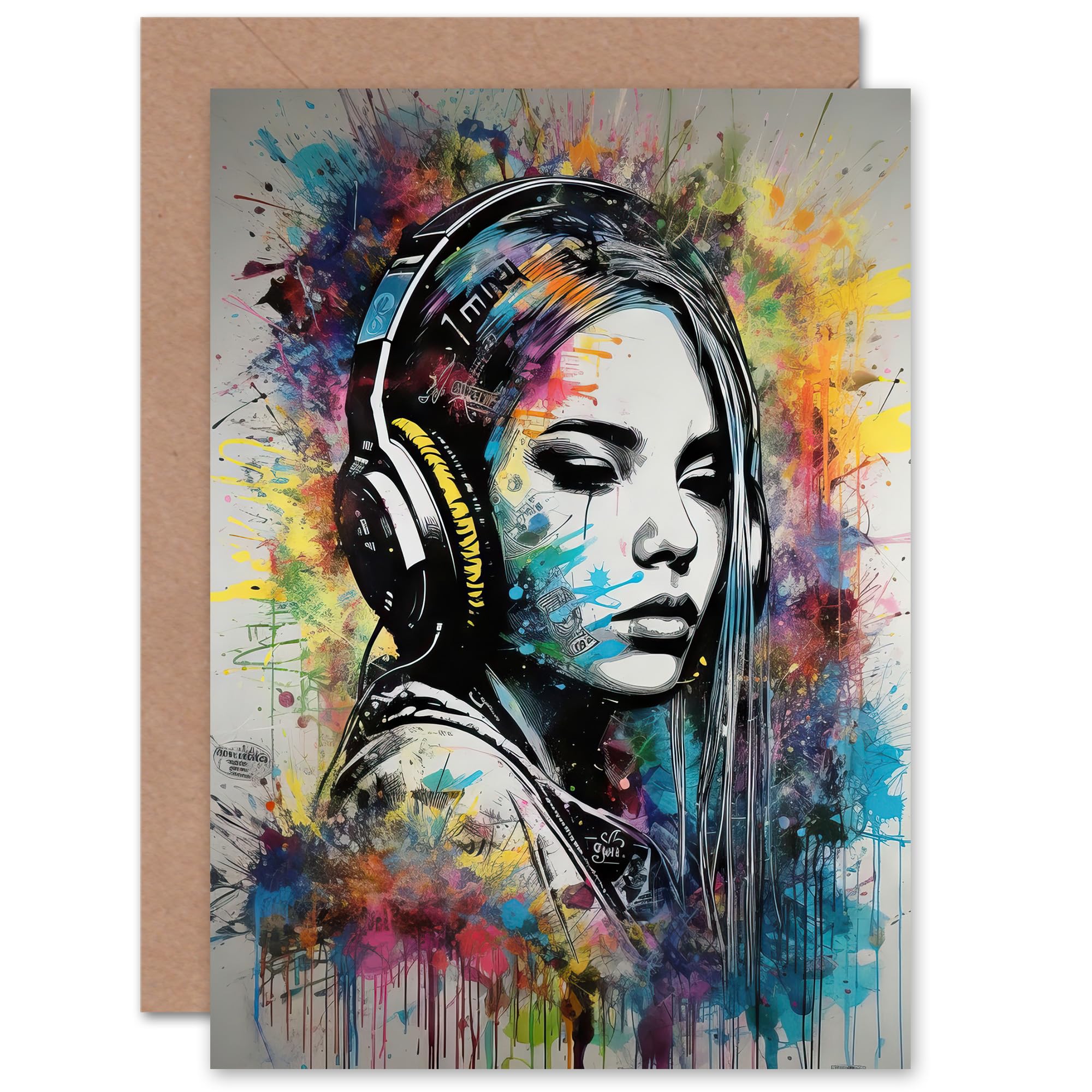 Music Teen Girl Headphones Grunge Emo for Her Birthday Blank Greeting Card