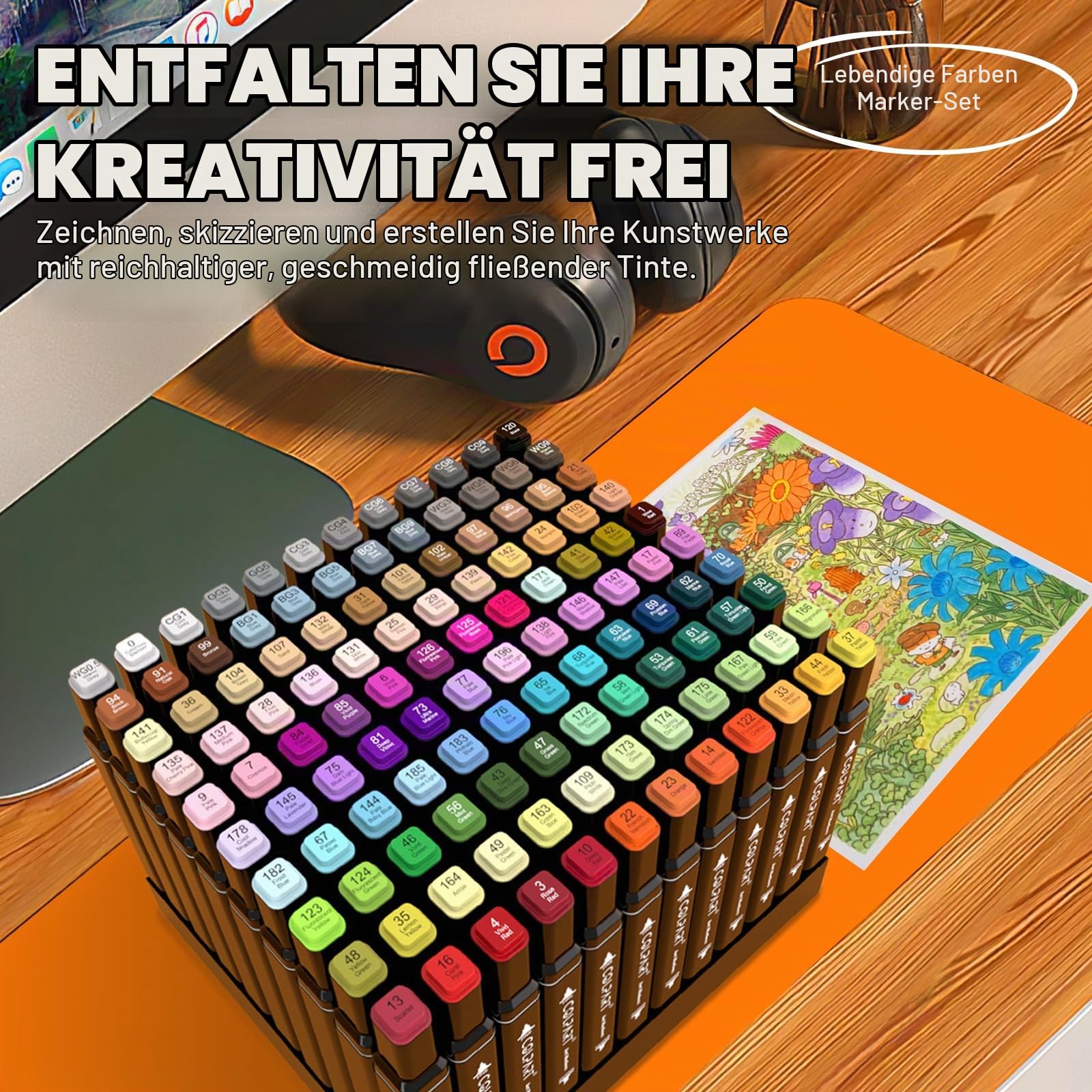 colpart 262 Farben Alkohol Marker Set – Dual Tip Art Marker Stifte für Professionelle Künstler, Illustration & Design – Inkl. Tragetasche – Premium Set für Erwachsene