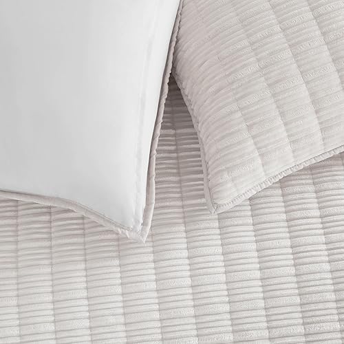 Miniatura 3 de SHALALA - Juego de edredón de pana tamaño King de 3 piezas, funda de cama a rayas, colcha acogedora con 2 fundas de almohada a juego, juego de