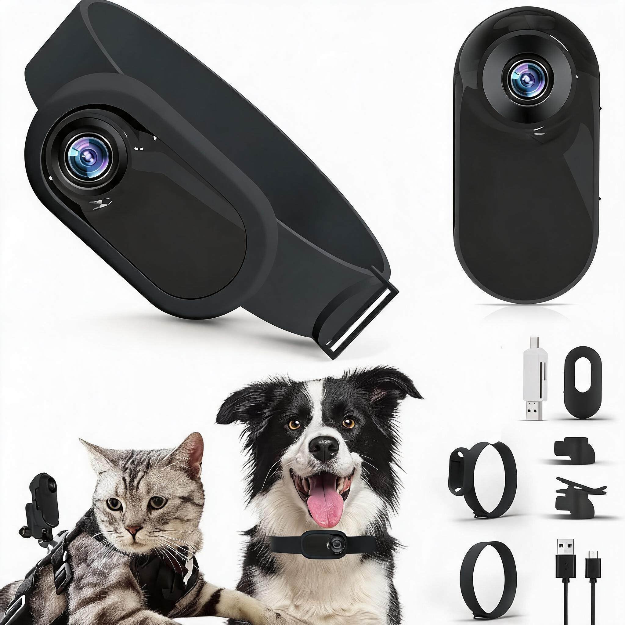 Sxhlseller Collar de Cámara para Gatos - Cámara de Collar para Perros con Gran Angular de 170° con Pantalla LCD de 0,96 Pulgadas, Cámara Corporal Multifuncional para Grabaciones de Vídeo,