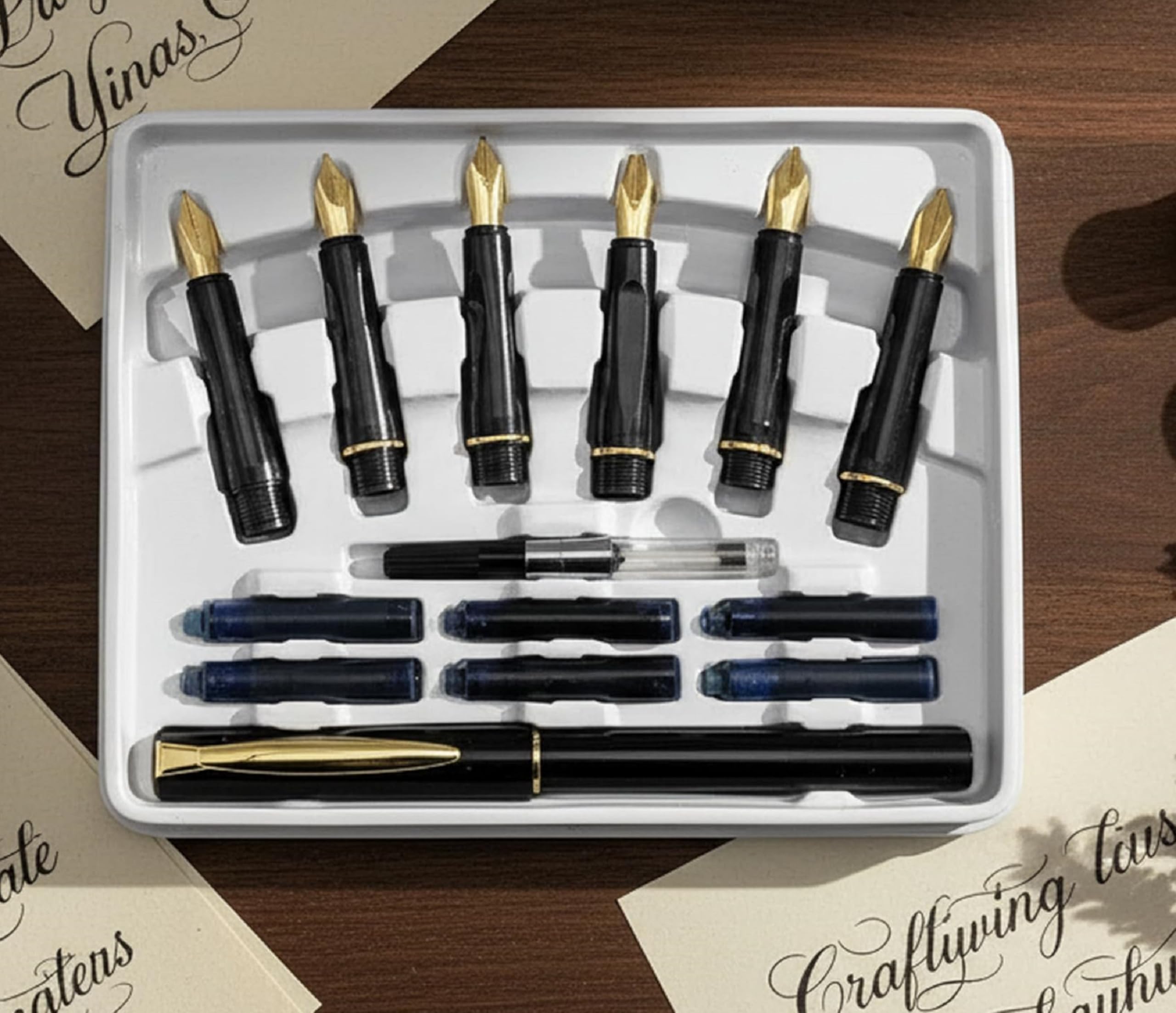 craftwings Calligraphy Set with 6 Nibs & 6 Ink Cartridges Small Lettering Pen Set