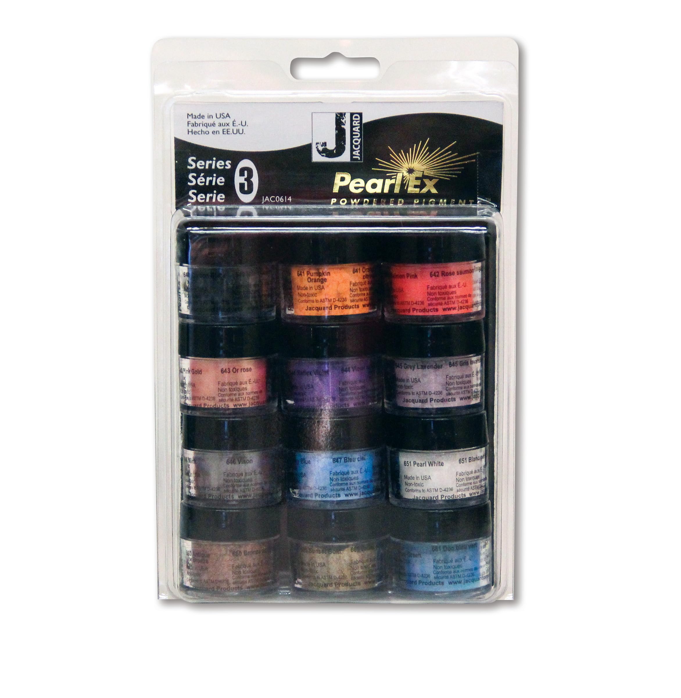Jacquard Pearl Ex Pigment Series, 12 Color Set, 3 Gram Jars Powder for Epoxy Resin, Watercolors, Calligraphy Ink