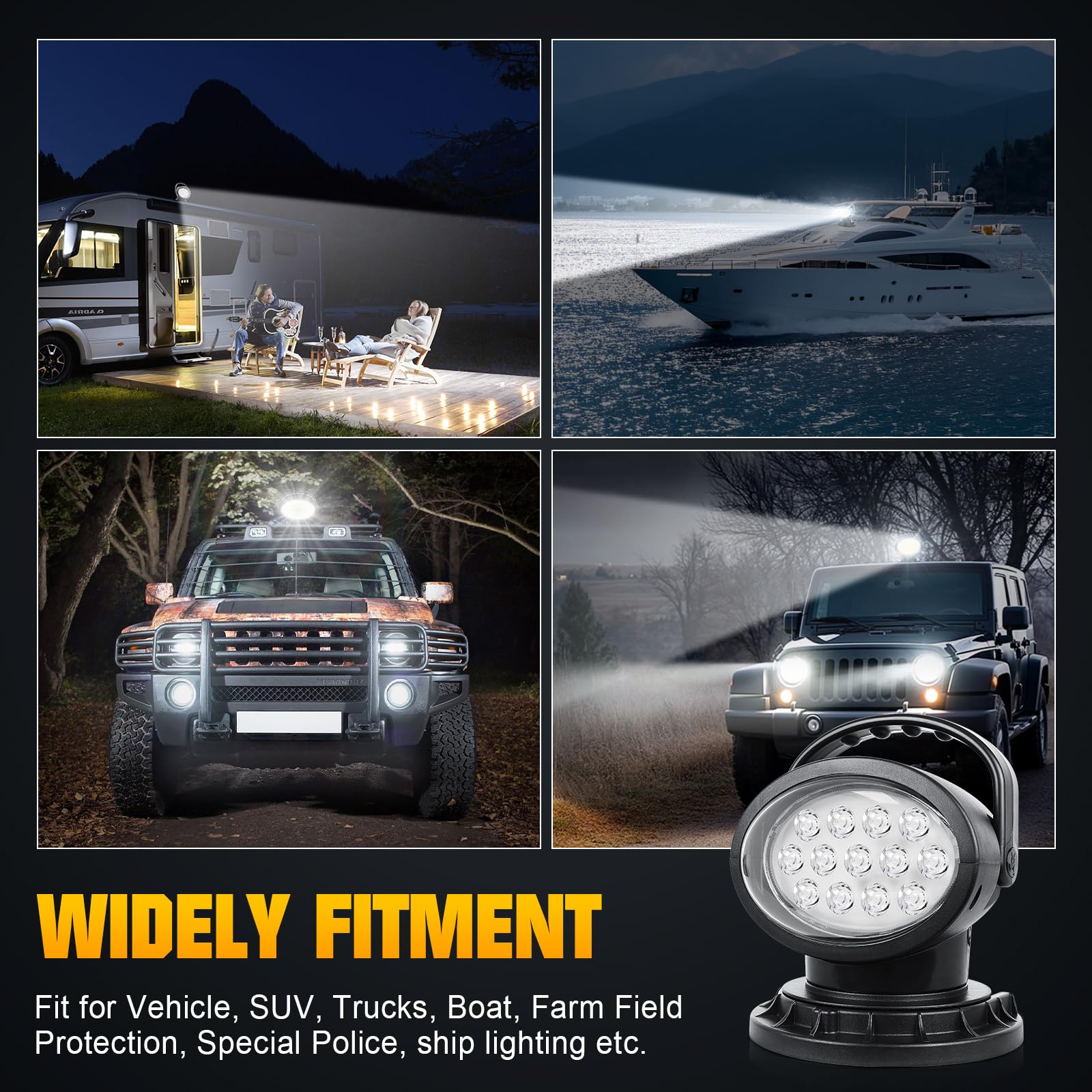 PICAA 5D Emergenza Faro da ricerca Led luce da lavoro,Base magnetica portatile Spot da 38W, Rotazione a 360° Lampada da lavoro a led con telecomando,Lampada per luci di guida 12V 24V per auto 4x4 SUV