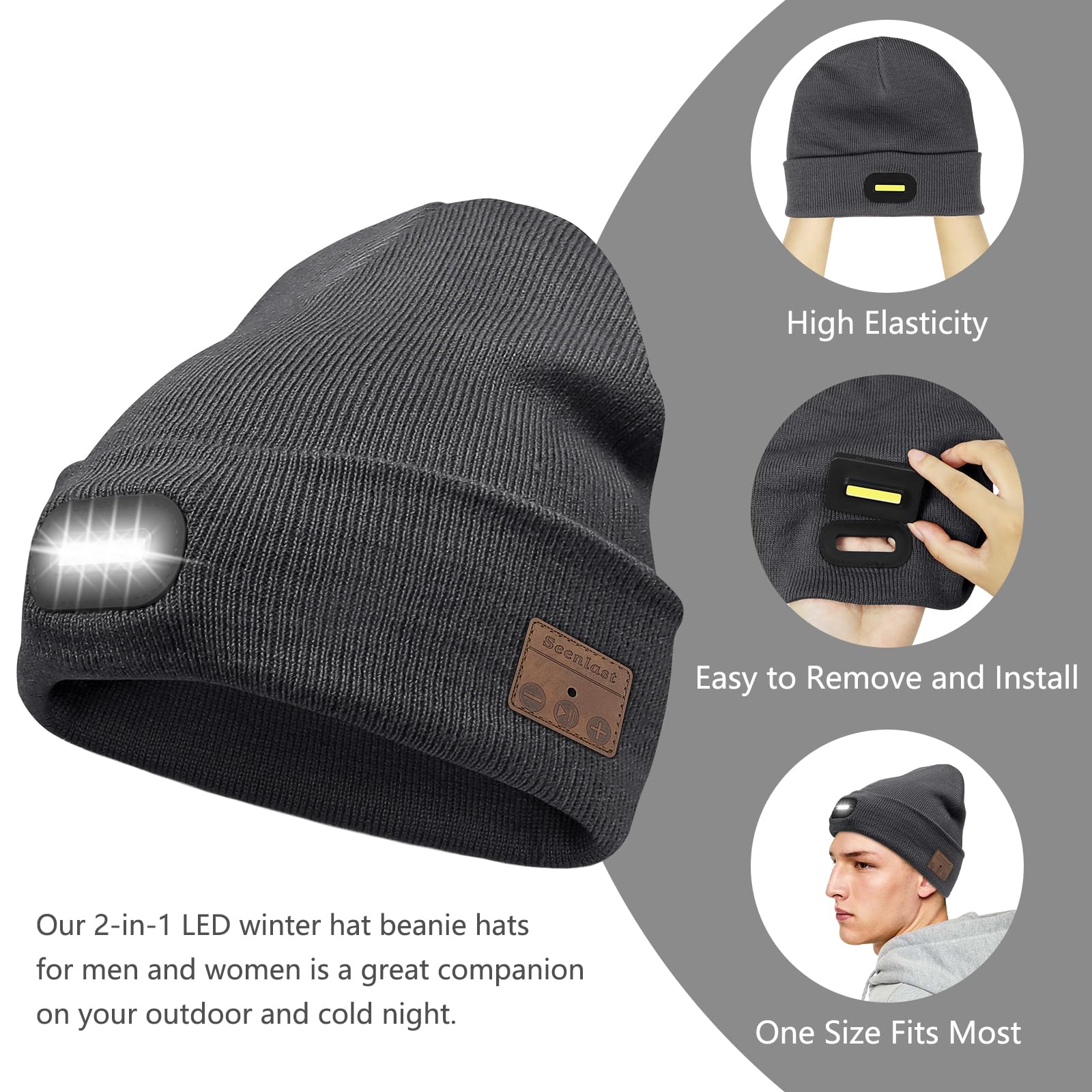 Regalo Uomo Cappello Bluetooth Berretto Uomo Idee Regalo Natale Cappello Sportivi Musicale Bluetooth Lavorato a Maglia Berretto Cappello Invernali con Cuffie Stereo e Microfono Vivavoce