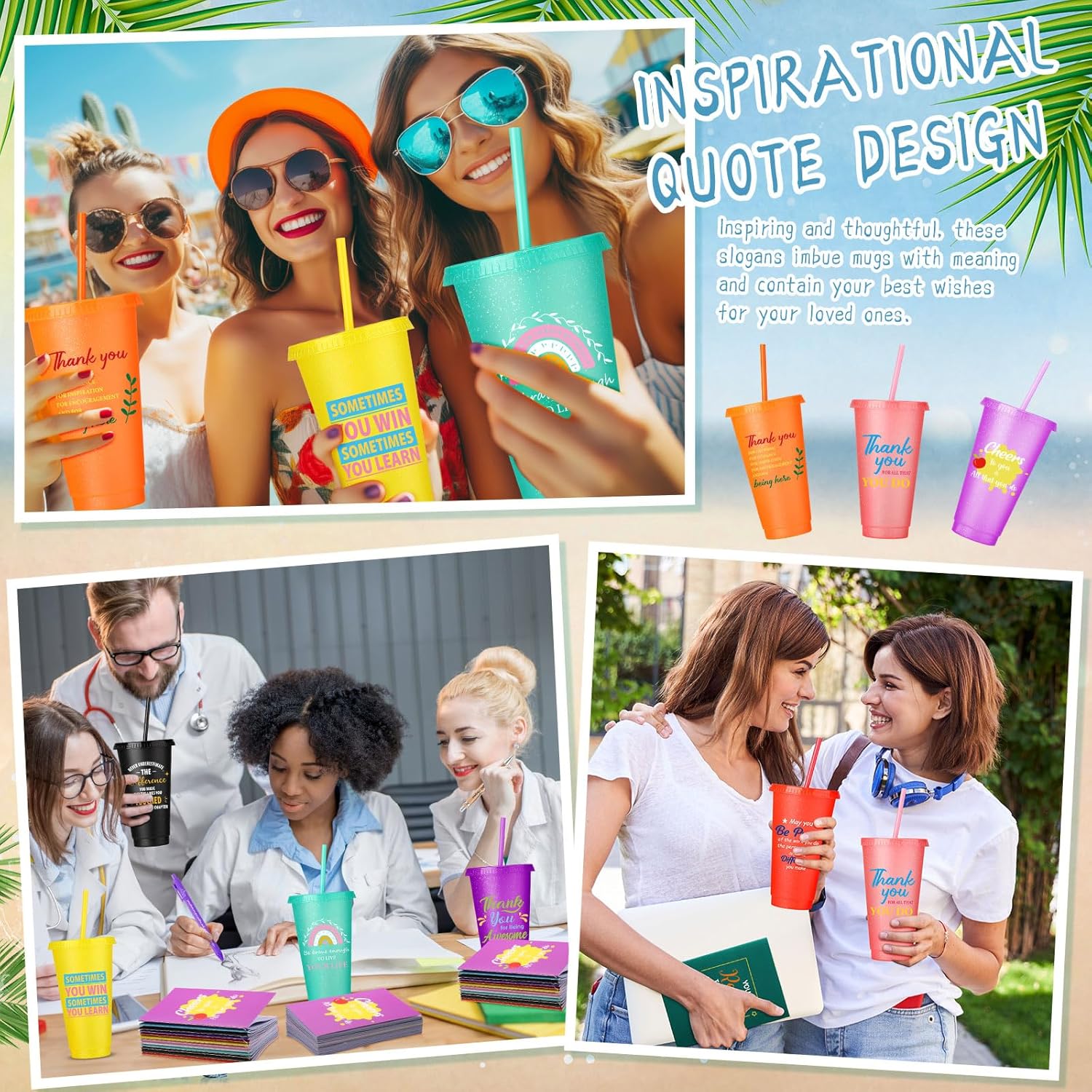 72 Pcs/ 24 Set Thank You Gifts Bulk 24 oz Valentines Staff Coworker Appreciation Tumbler with Lids and Straws Motivational Pens Inspirational Notepads Plastic Cups Gift(awesome, Colorful2) - Image 5