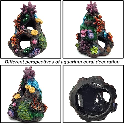 Miniatura 5 de Tfwadmx Acuario Coral Decoración Resina Tanque de Peces Ocultar Cueva de Montaña Betta Hideaway House Adorno de arrecife de roca, 2 unidades.