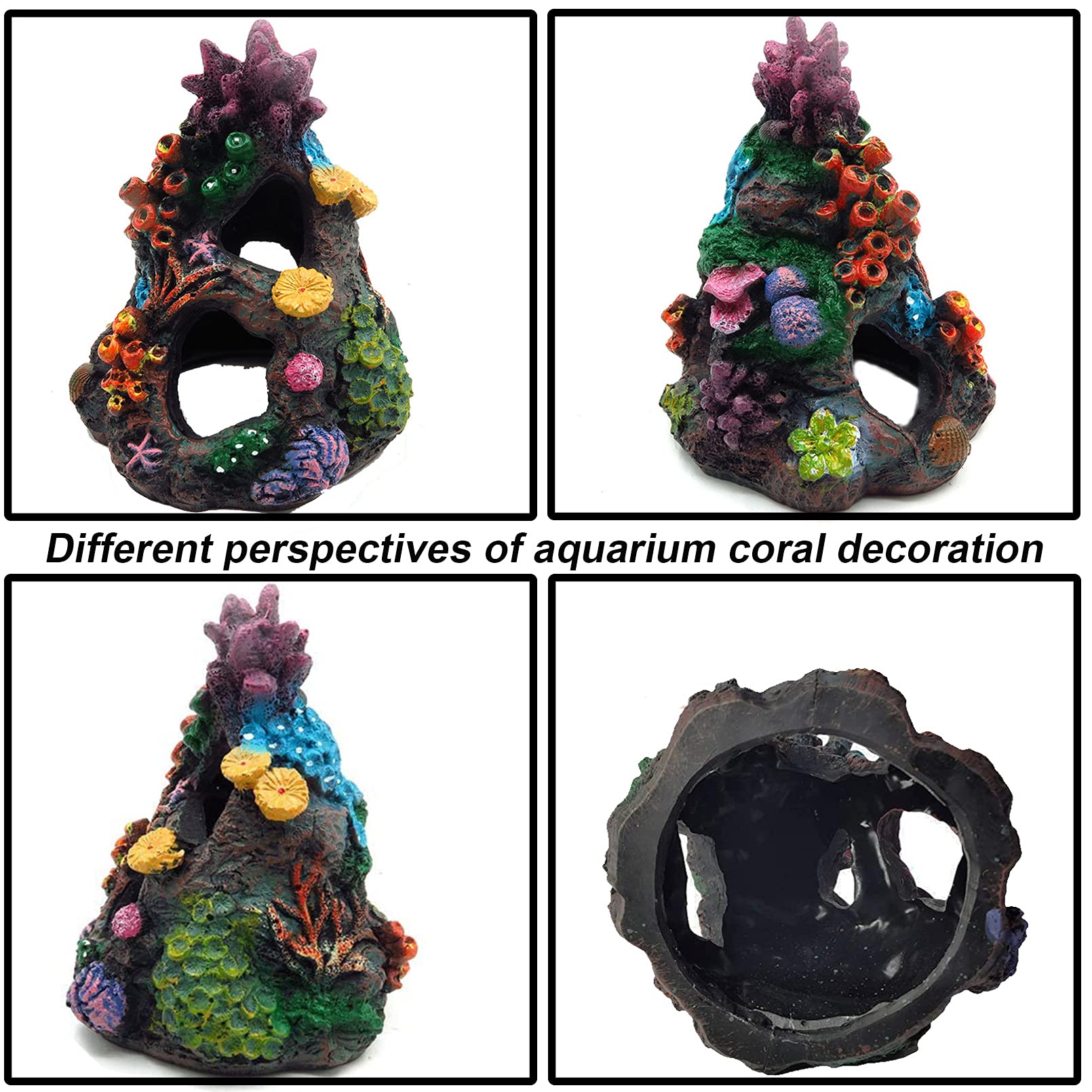 Tfwadmx Decoración de coral para acuario, pecera de resina, escondite de cueva de montaña, escondite de peces betta, decoración de arrecife de roca, paquete de 2