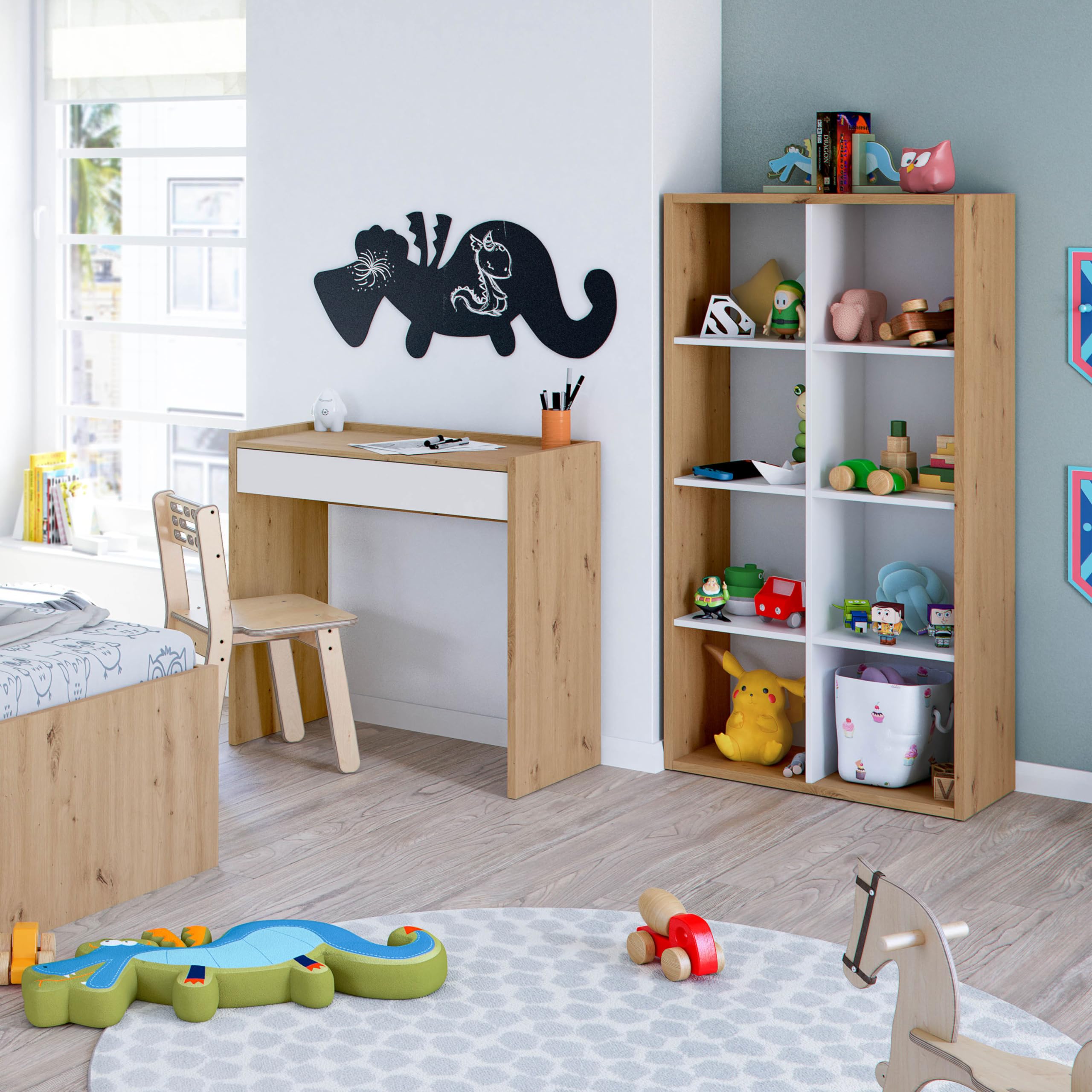 Habitdesign Estantería Librería Cubos, Modelo Noa, Acabado Roble Nodi y Blanco Artik, Medidas: 137 cm (Alto) x 71,5 cm (Ancho) x 33 cm (Fondo)