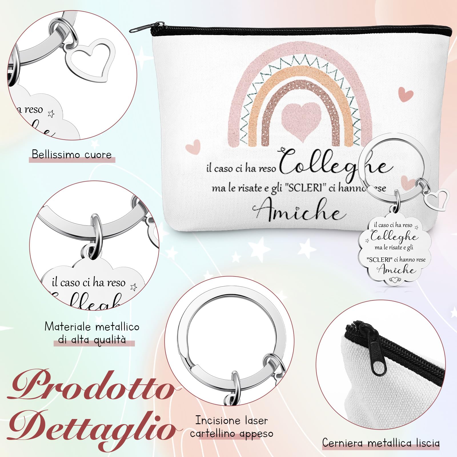 Xuniea Regali per Colleghi Include 1 Borsa per Cosmetici 1 Portachiavi con Frase il Caso Ci Ha Reso Colleghe Ma le Risate e gli “SCLERI” Ci Hanno Rese Amiche Regali di Ringraziamento Addio e Natale