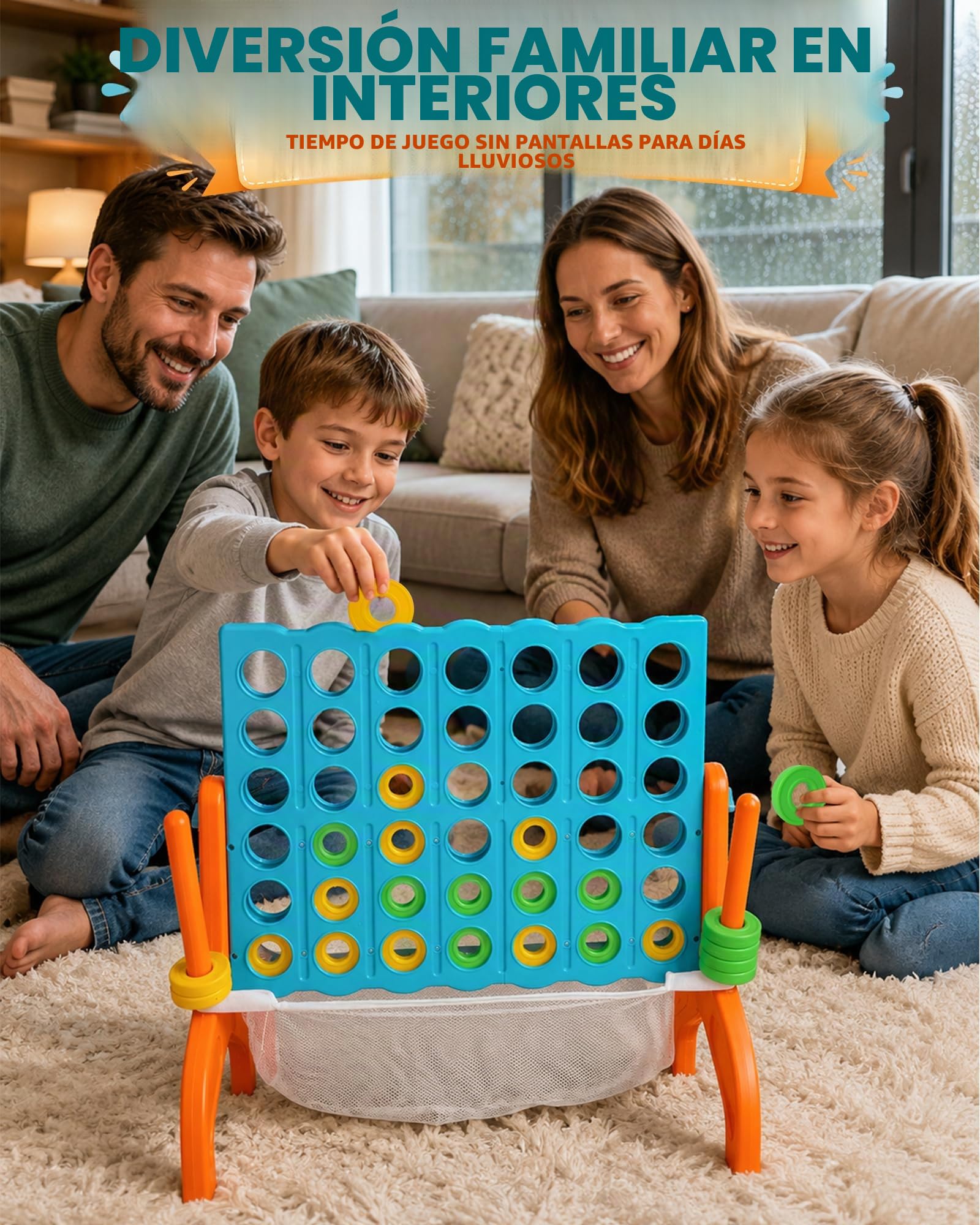 Giant Connect 4 - Juego de estrategia Connect 4 de para niños a partir de 3 años, perfecto para diversión en interiores y exteriores de 4 en fila, reuniones familiares y fiestas