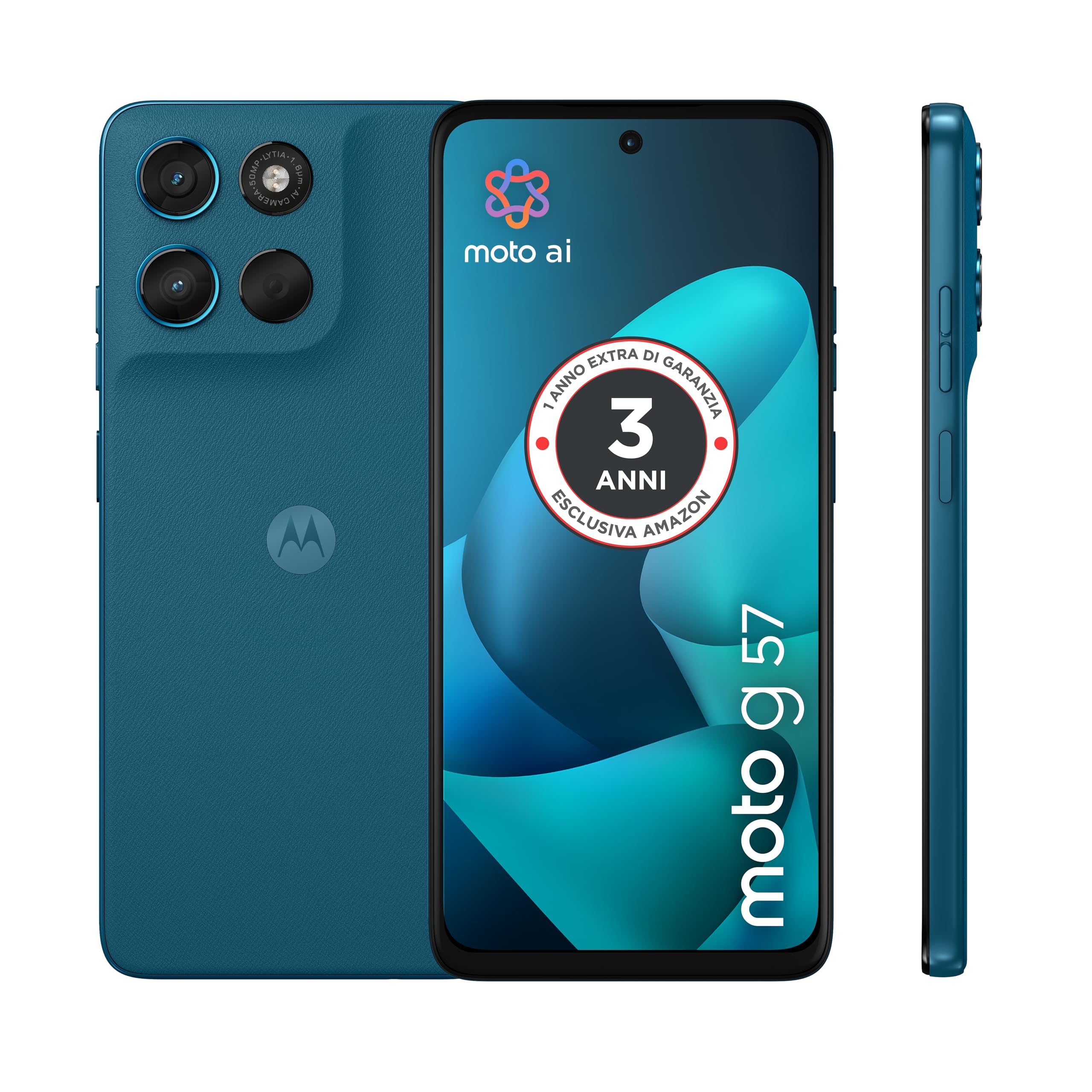 Motorola moto g57 con 3 anni di garanzia (8/256GB, Fotocamera 50+8MP+flicker sensor, Display 6.72" 120Hz, 5100mAh, Snapdragon 6s Gen 4, Android 16), PANTONE Corsair