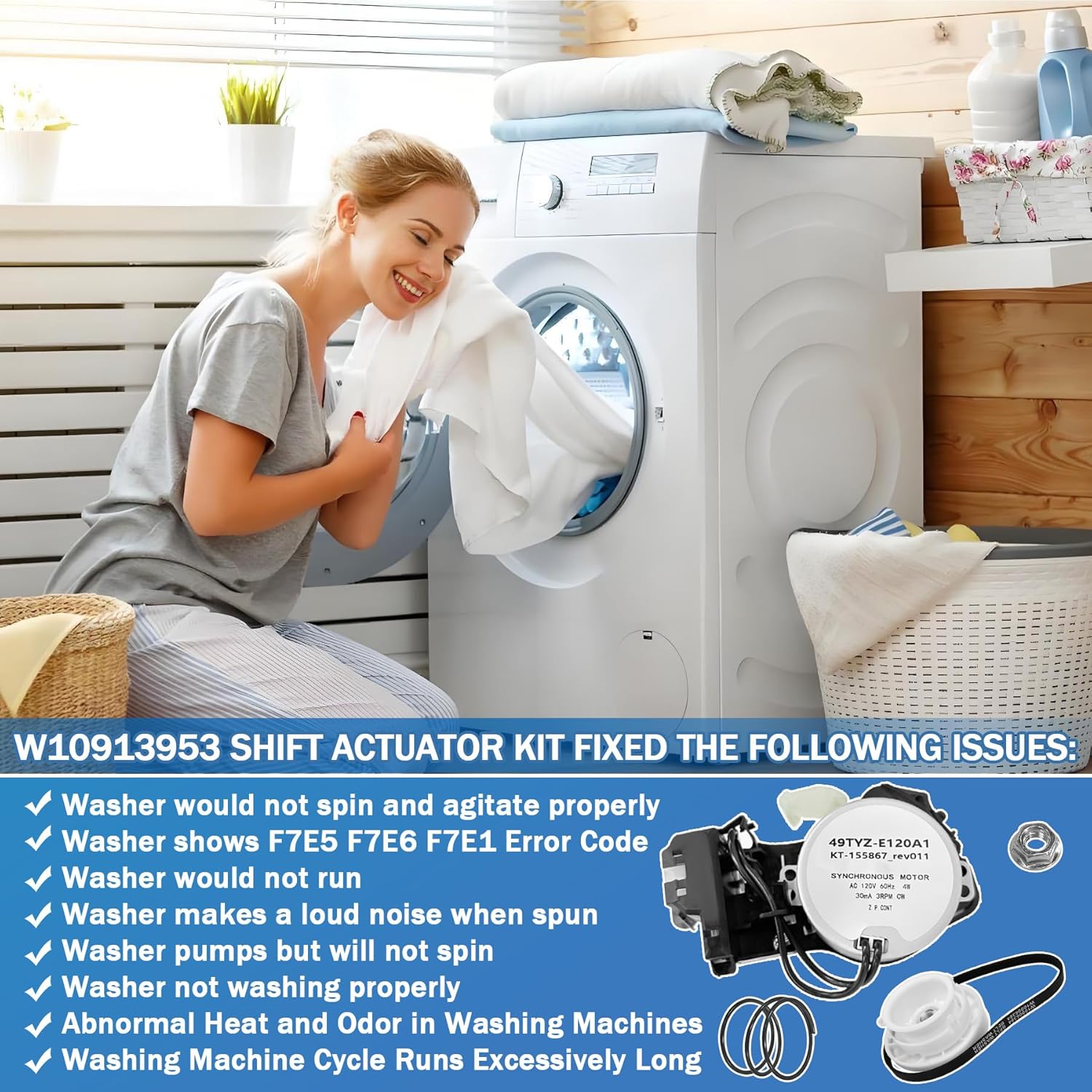 Upgraded W10913953 W11481722 Washer Shift Actuator W10528947 Basket Hub & W10721967 Washer Pulley Clutch Kit W10006384 Washer Drive Belt Compatible with Whirlpool Maytag Amana Kenmore Washer