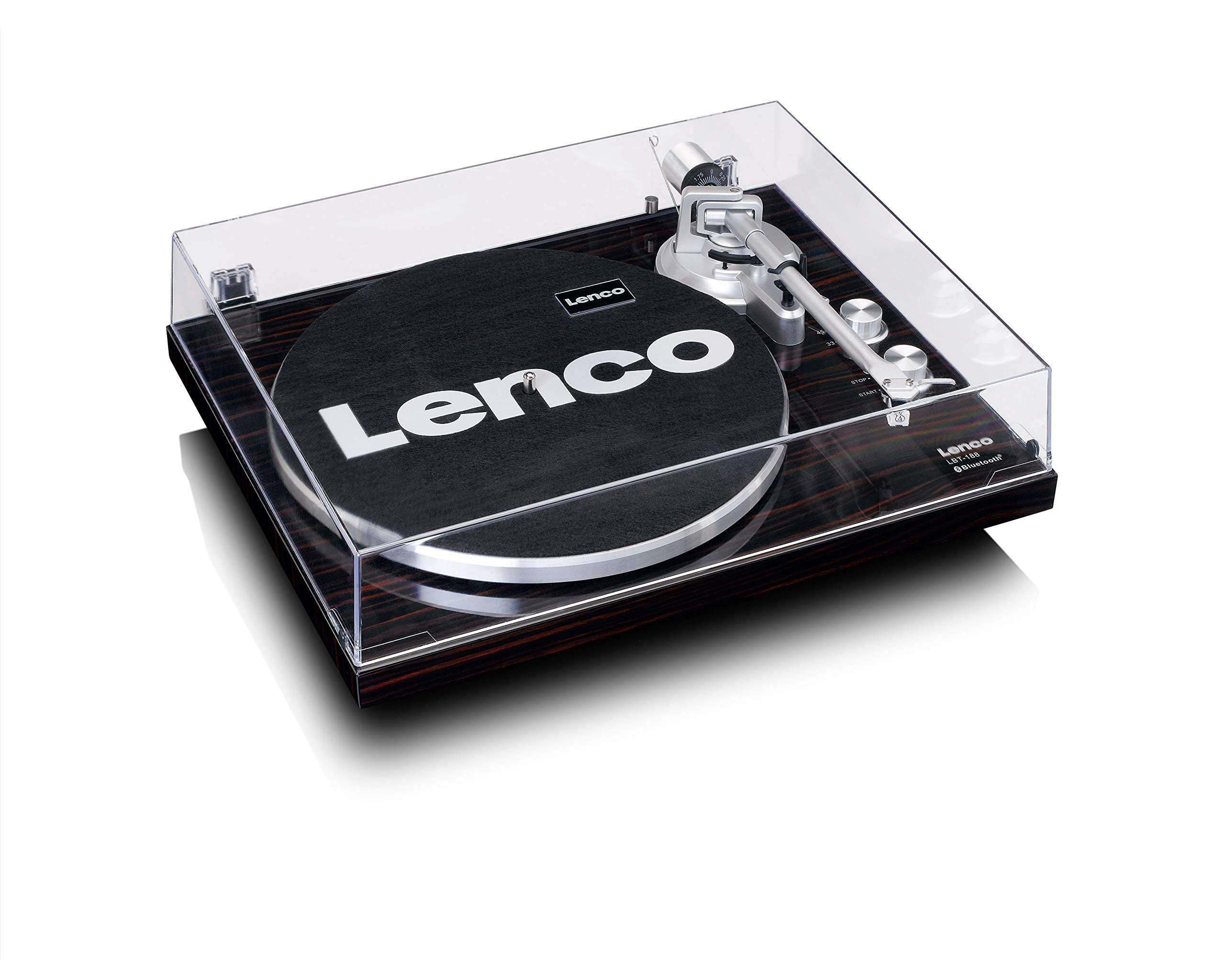 Lenco Giradischi LBT-188 - Bluetooth - Trasmissione a cinghia - 2 velocità 33 e 45 giri - Anti-Skating - Digitalizza vinile in MP3 - Marrone scuro, LBT-188 WA, Noce