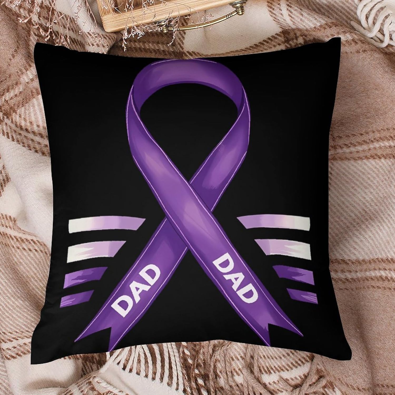 I Wear Purple for My Dad Printed Throw Pillow Case 4 Pcs Soft Pillowcases Pillows Covers Sofa Bed Decor 12/14/16/17/18/20/22/24/32 Inches