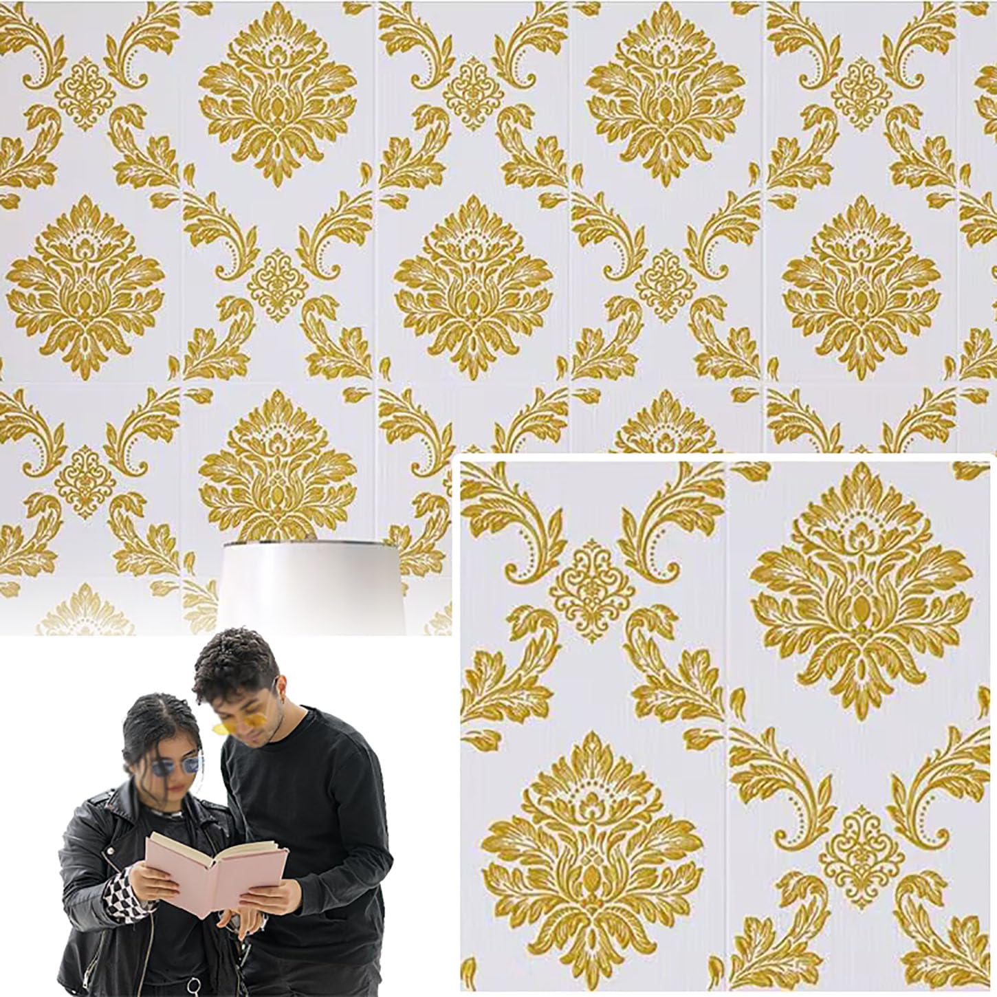 Carreaux muraux de rénovation brique 3D 70x70cm dorés : revêtement mural adhésif étanche