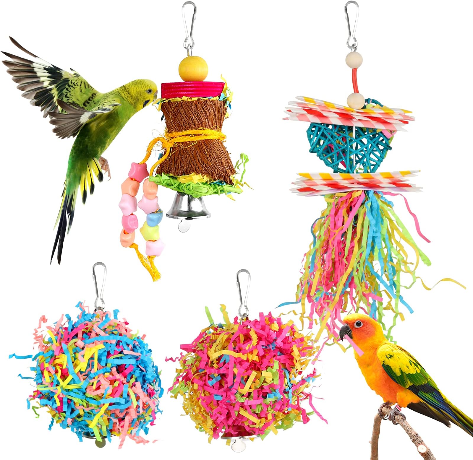 YUEPET 4 Pack Bird Shredder Toys Small Parrot Chewing Toys
