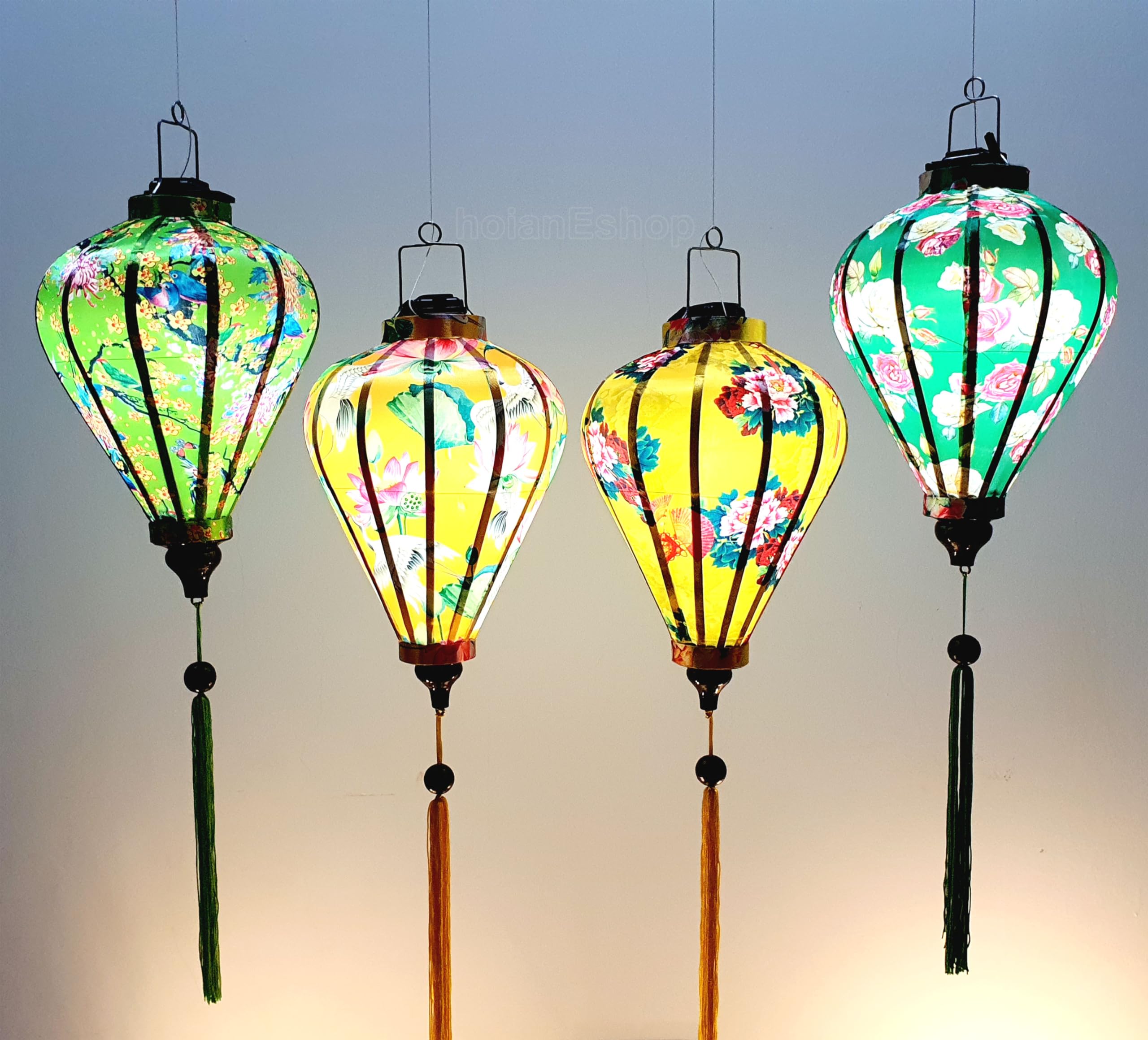 Vietnamese Silk Lanterns for Christmas New Year Decorations - Wedding Party Decorations Outdoor Garden Decorative Traditional Lanterns for Restaurant Decorations -Customize Lanterns (Set 4 Color #20)