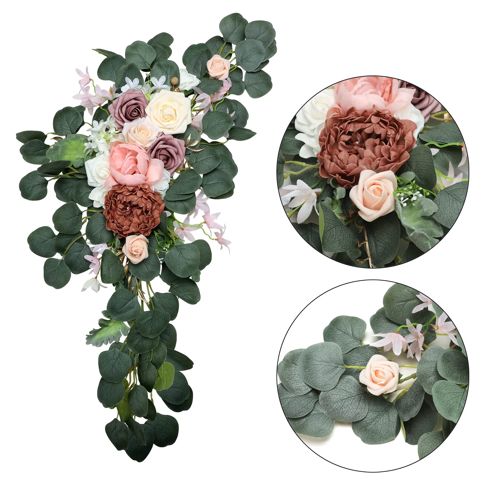 Hochzeitsbogen-Blumen-Set, 2 Stück, Künstliche Rosenblüten, Hochzeitsblumen, Blumenarrangement, Girlande für Hochzeitsfeier, Willkommenszeremonie, Schild und Empfangshintergrund,(Sekt)