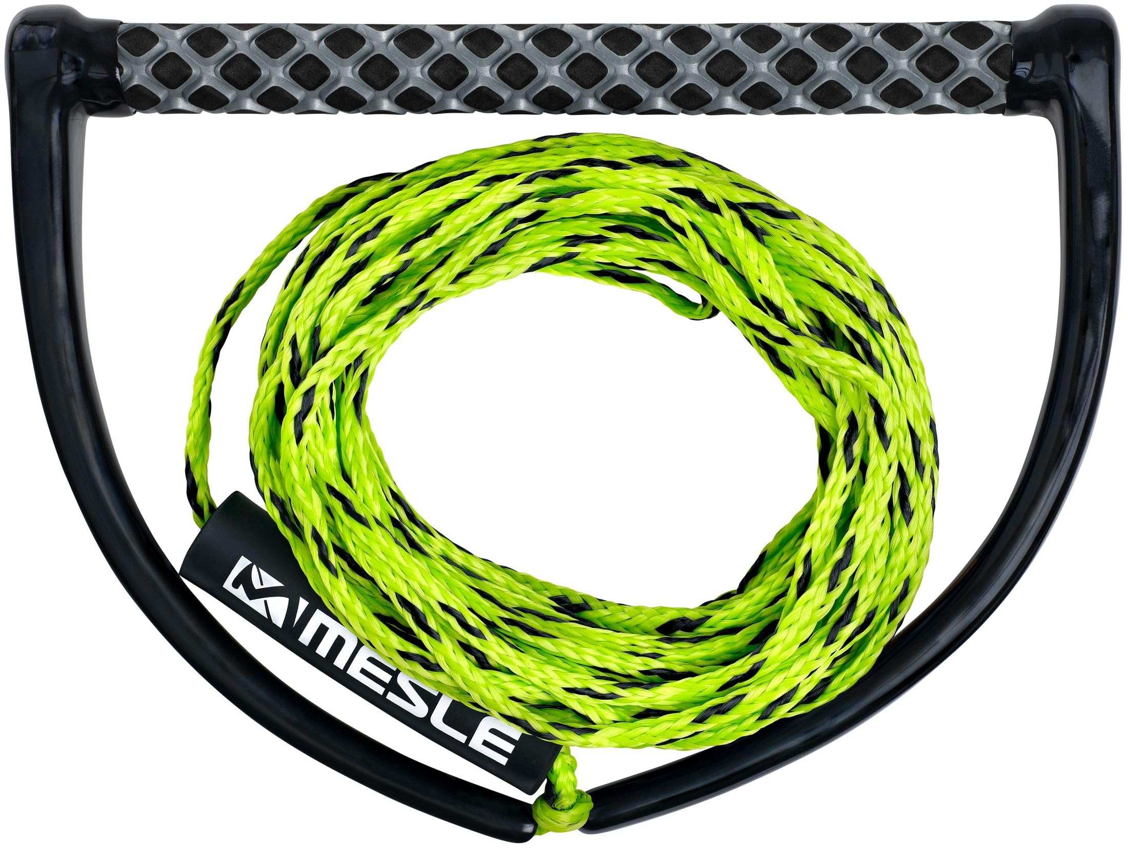 MESLE One Corda per Wakeboard con Manico da 15'', Lunghezza 16,8 m - 18,3 m, Manico Morbido in Eva, Galleggiante, Corda da rimorchio per Sport Acquatici, con Galleggiante, incl. Rope Keeper