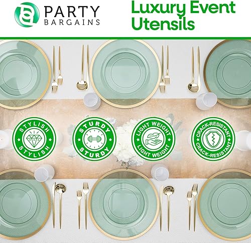 Miniatura 6 de Party Bargains Cubiertos desechables de plástico tenedor de cena, paquete de 32, dorado, novedoso diseño moderno, cubiertos de cocina, excelente uso