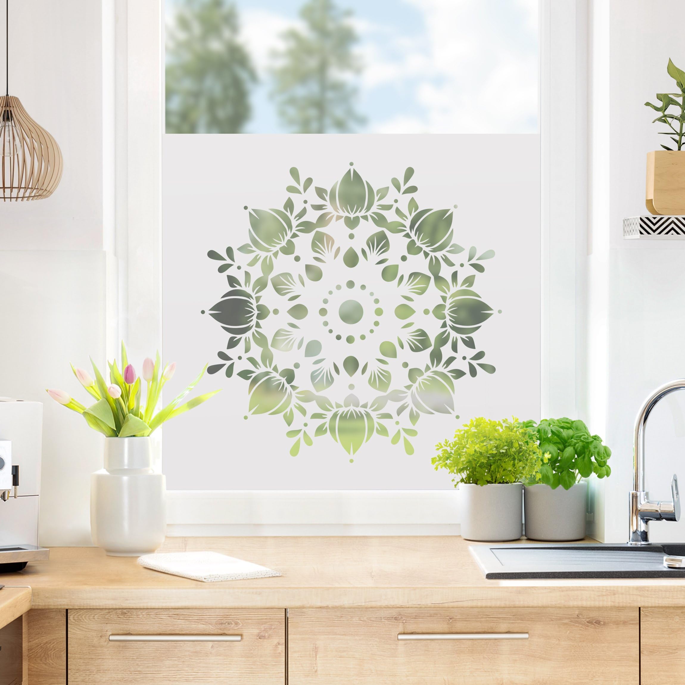 Fensterfolie statisch haftend Spirituell Sichtschutz Milchglas - Made in Germany - Mandala Orientalisch Blickdicht Scheibe Innen Schlafzimmer Wohnzimmer Küche Glas 1693 (60x60cm)