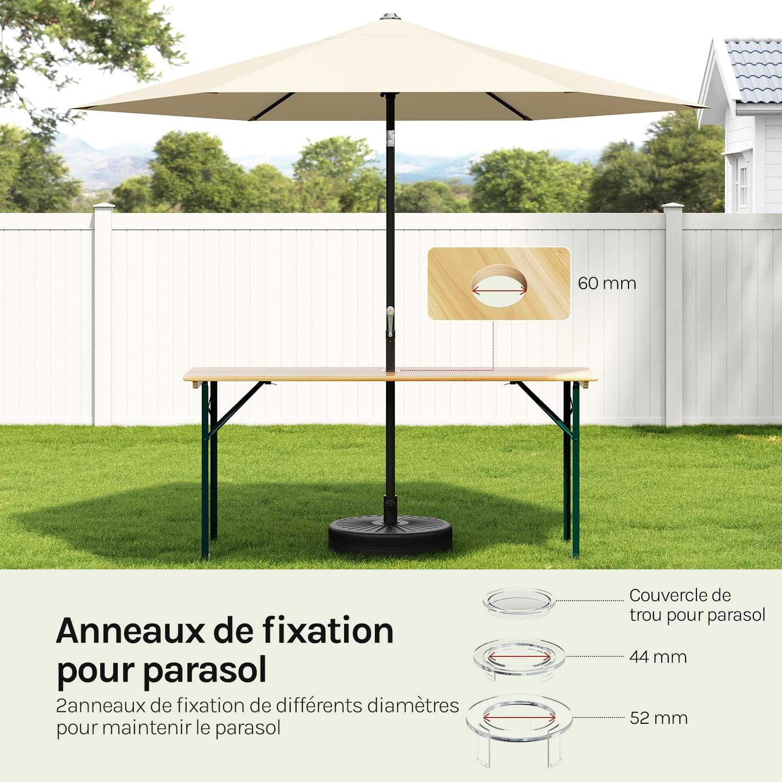 WOLTU Ensemble de Table et Banc de Brasserie 3 Pièces Table Pliante Extérieure avec 2 Bancs Pliables en Bois et Métal